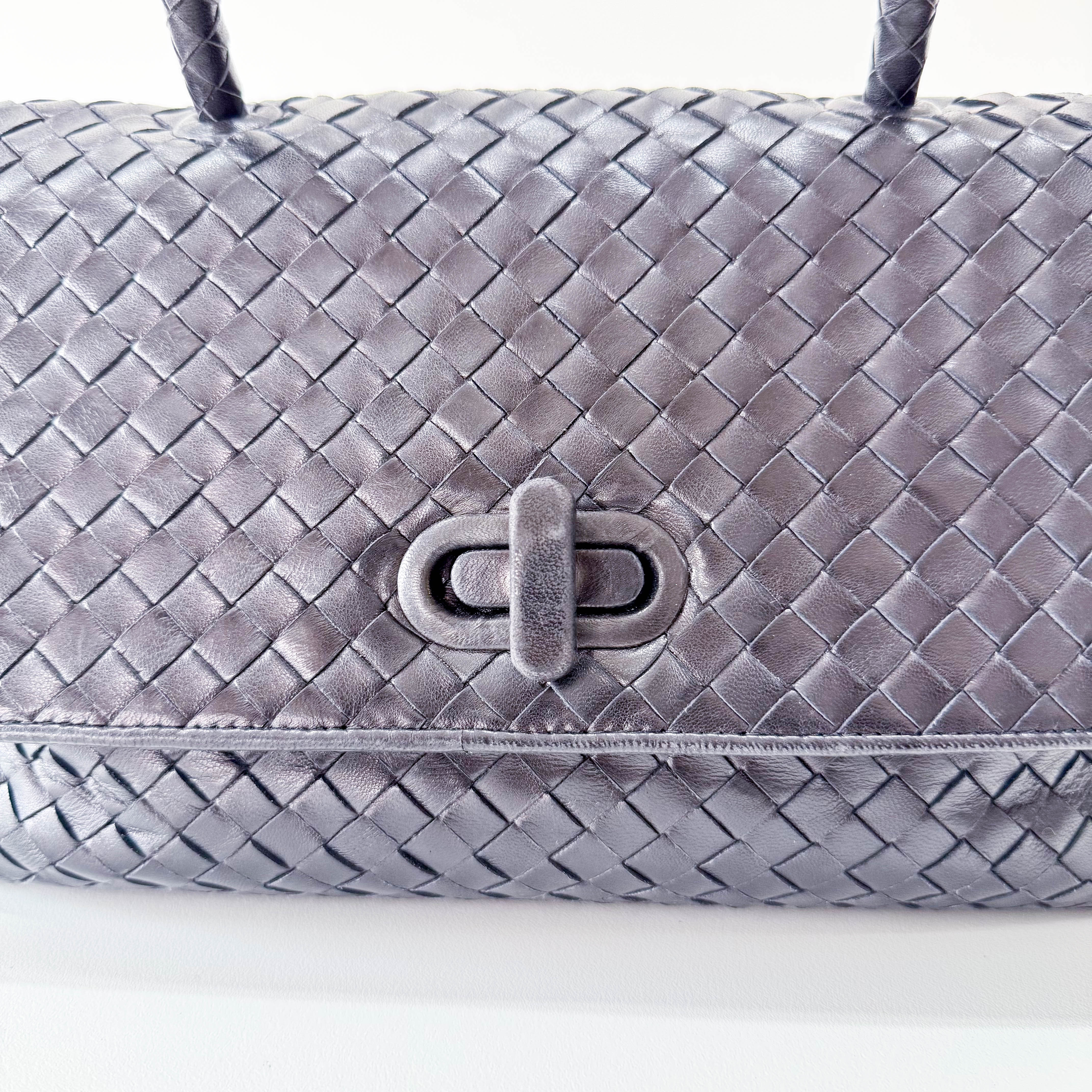 Black Intercciato Leather Handbag