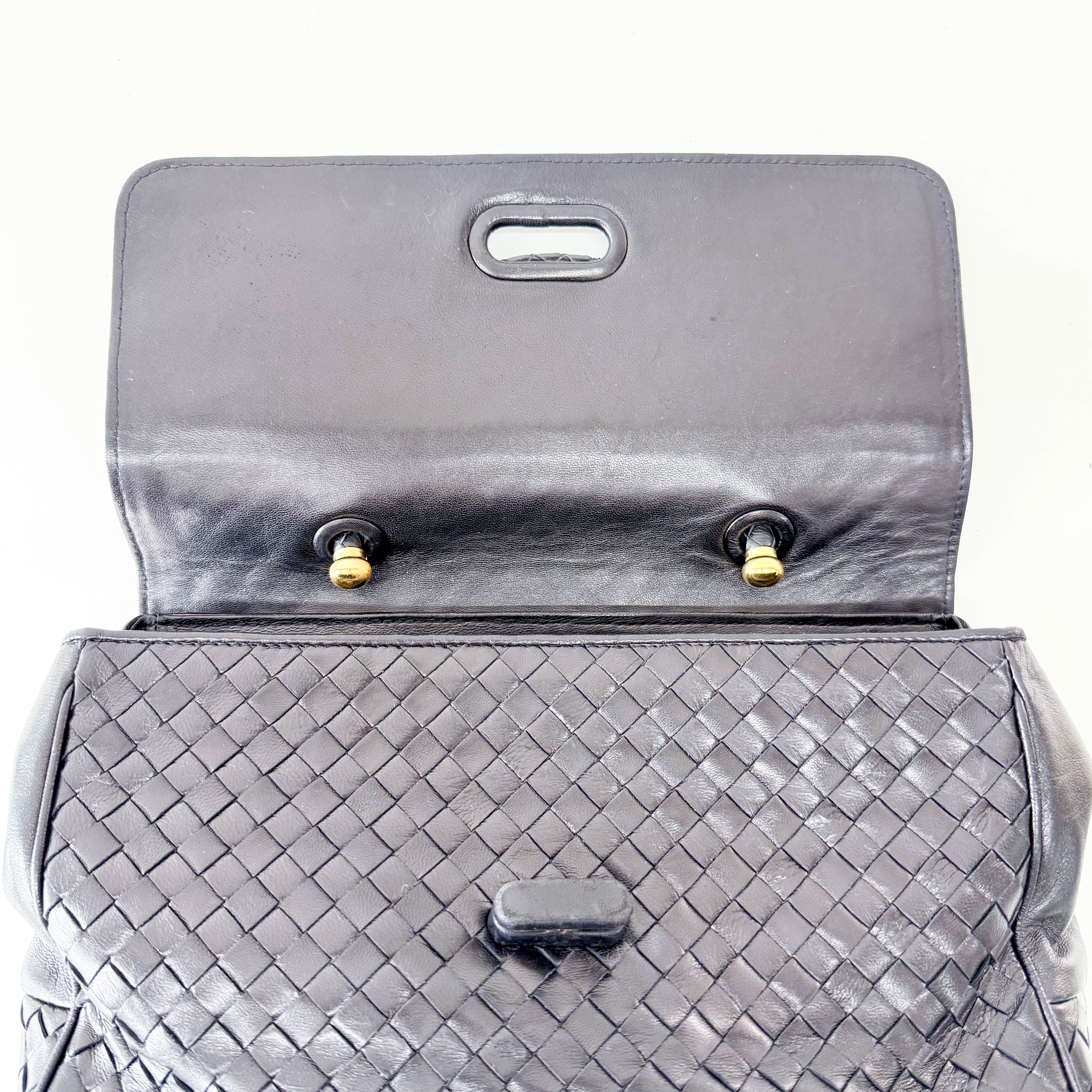 Black Intercciato Leather Handbag