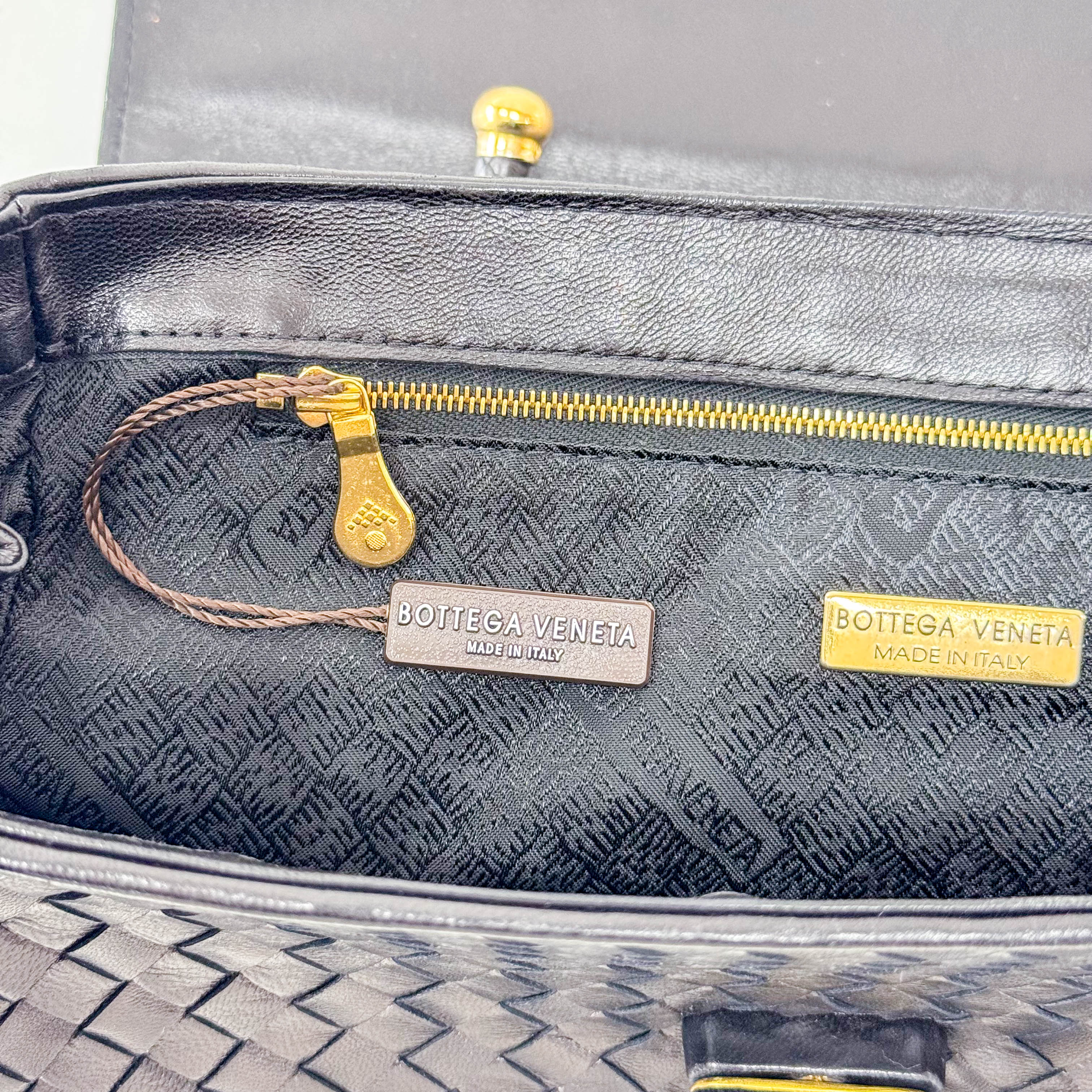 Black Intercciato Leather Handbag