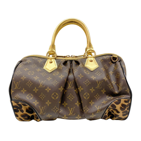 Monogram Brown Coated Canvas Leopard Print Pony Hair Two Way Bag