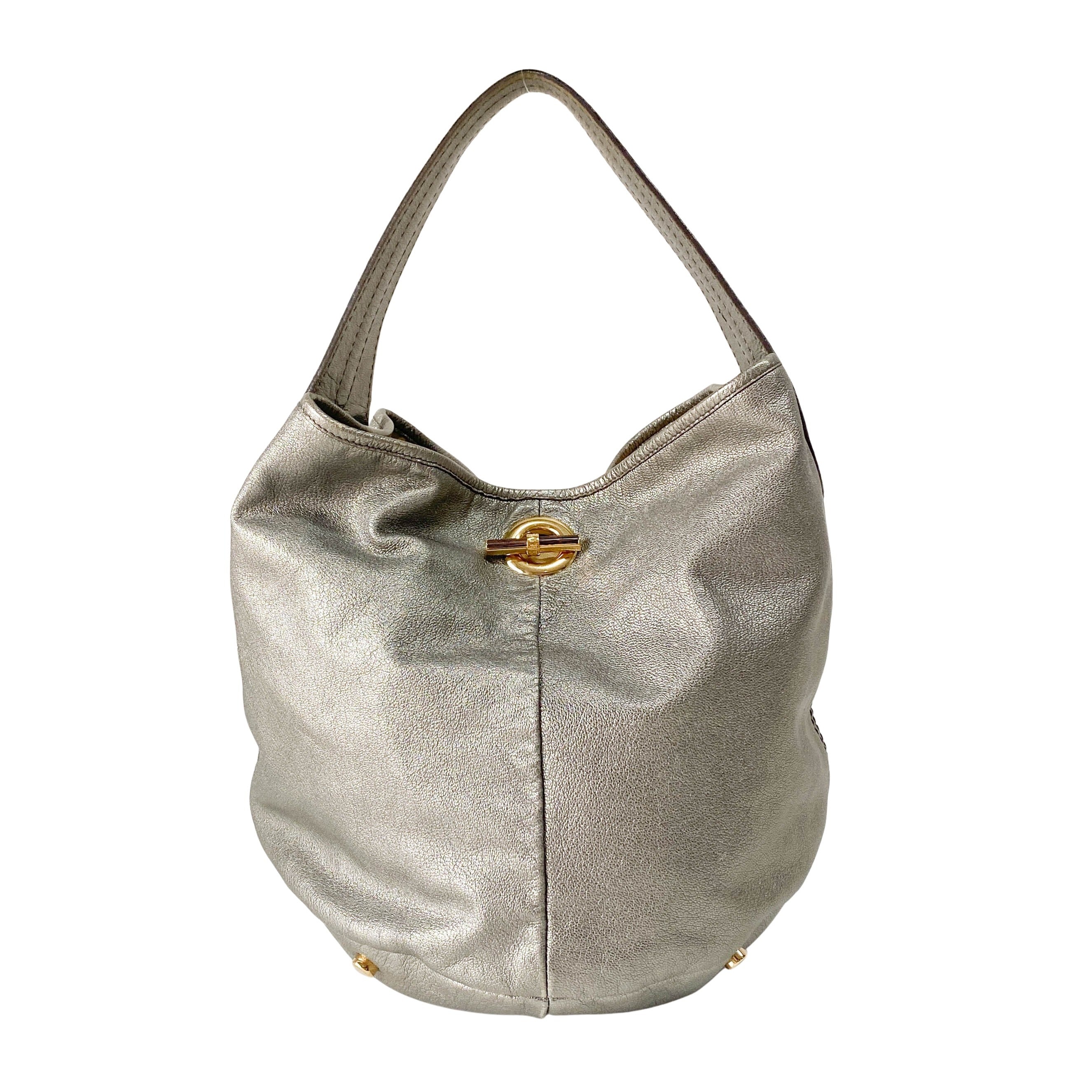 Silver Leather Tote Bag
