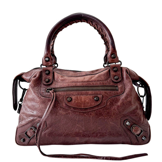 The First Brown Leather Handle Bag