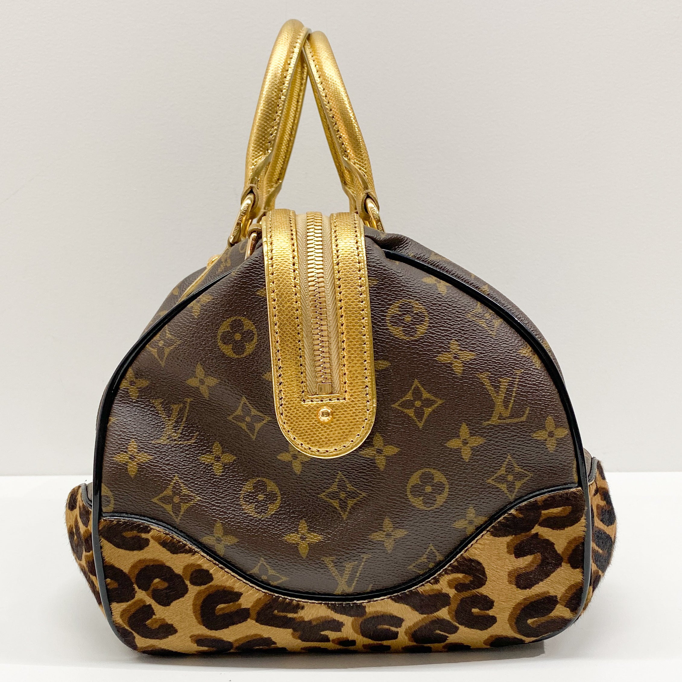 Monogram Brown Coated Canvas Leopard Print Pony Hair Two Way Bag
