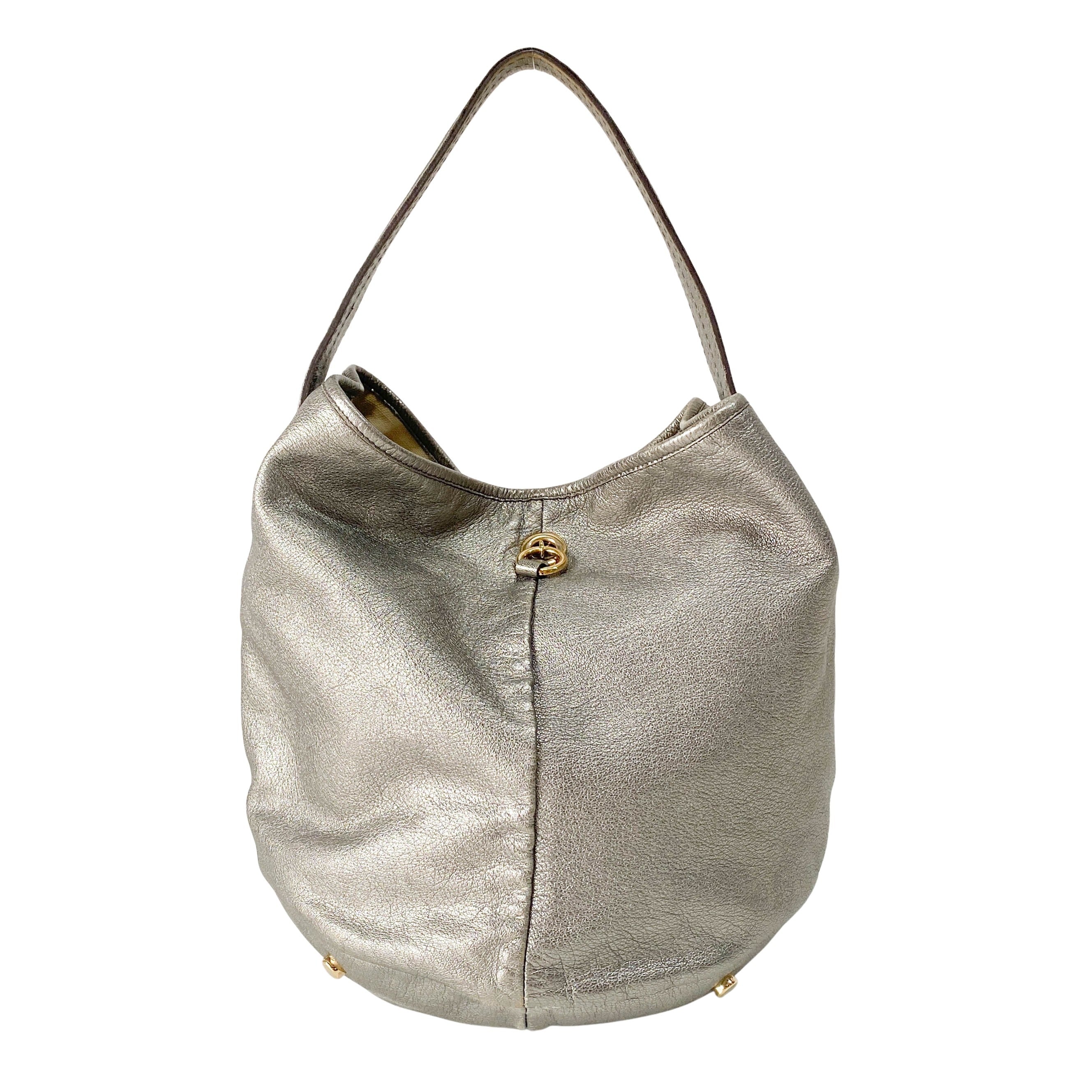 Silver Leather Tote Bag