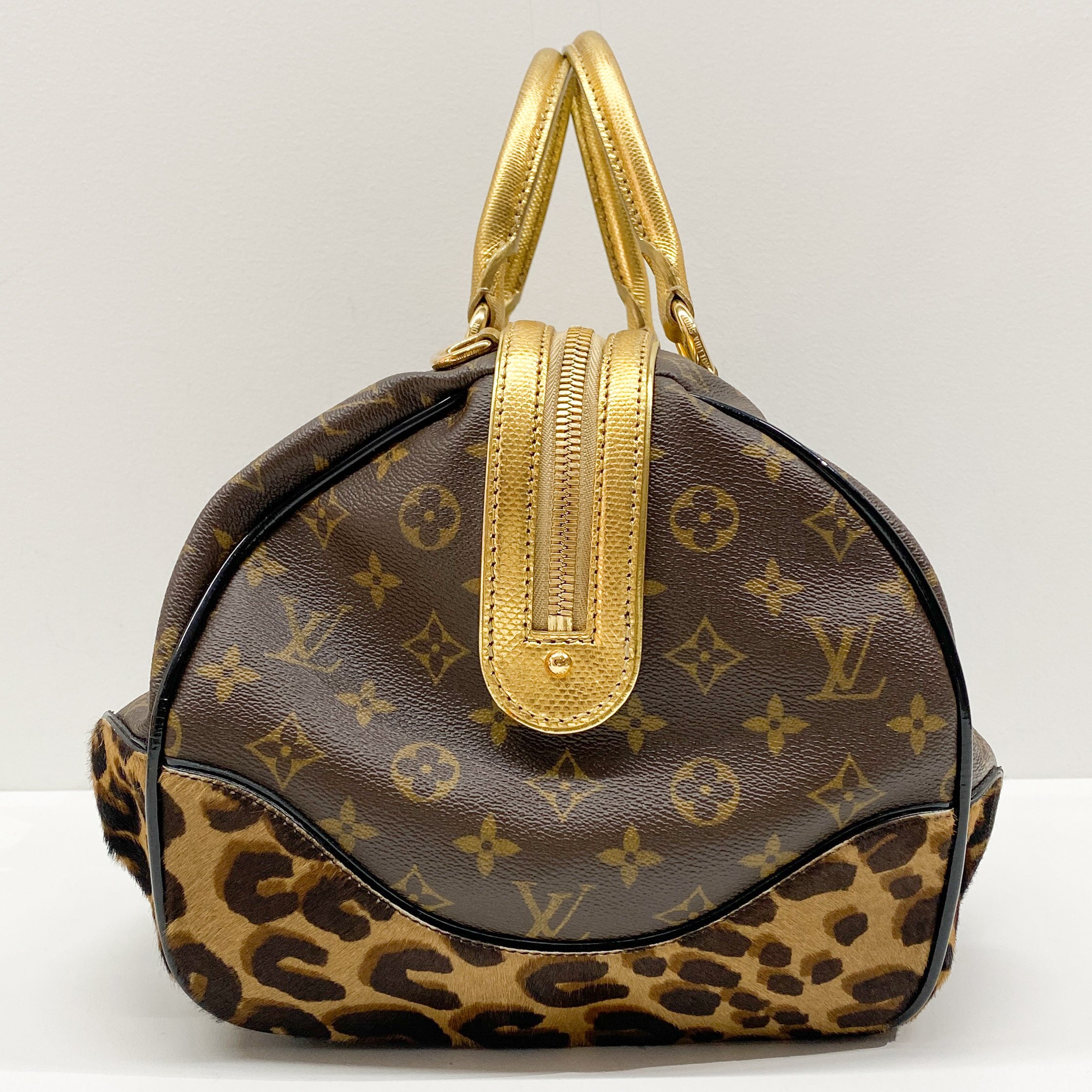 Monogram Brown Coated Canvas Leopard Print Pony Hair Two Way Bag