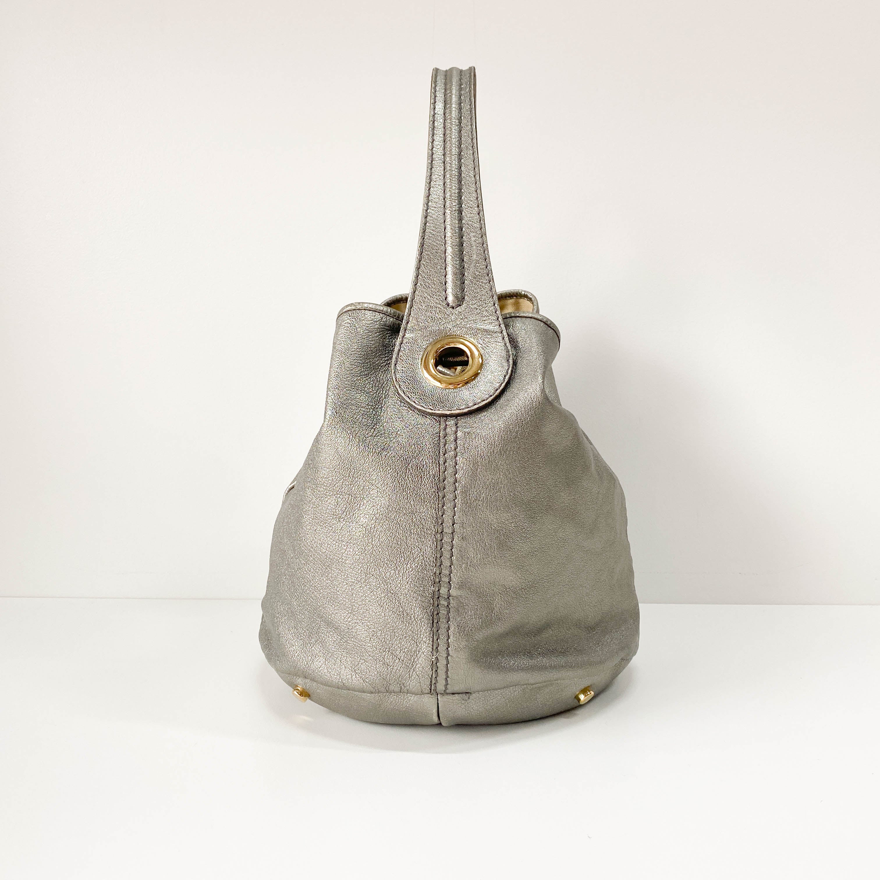 Silver Leather Tote Bag