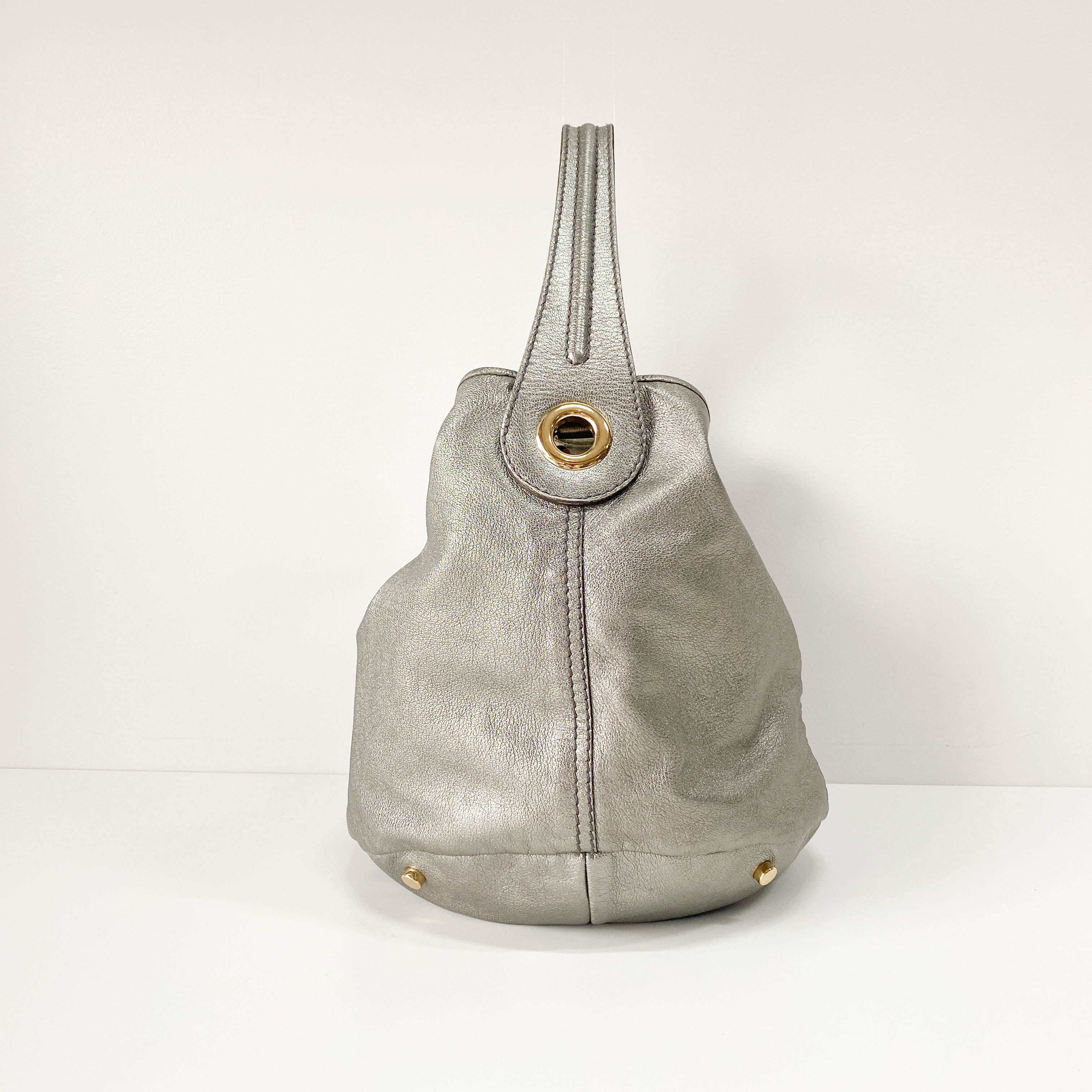 Silver Leather Tote Bag