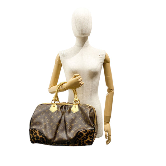 Monogram Brown Coated Canvas Leopard Print Pony Hair Two Way Bag