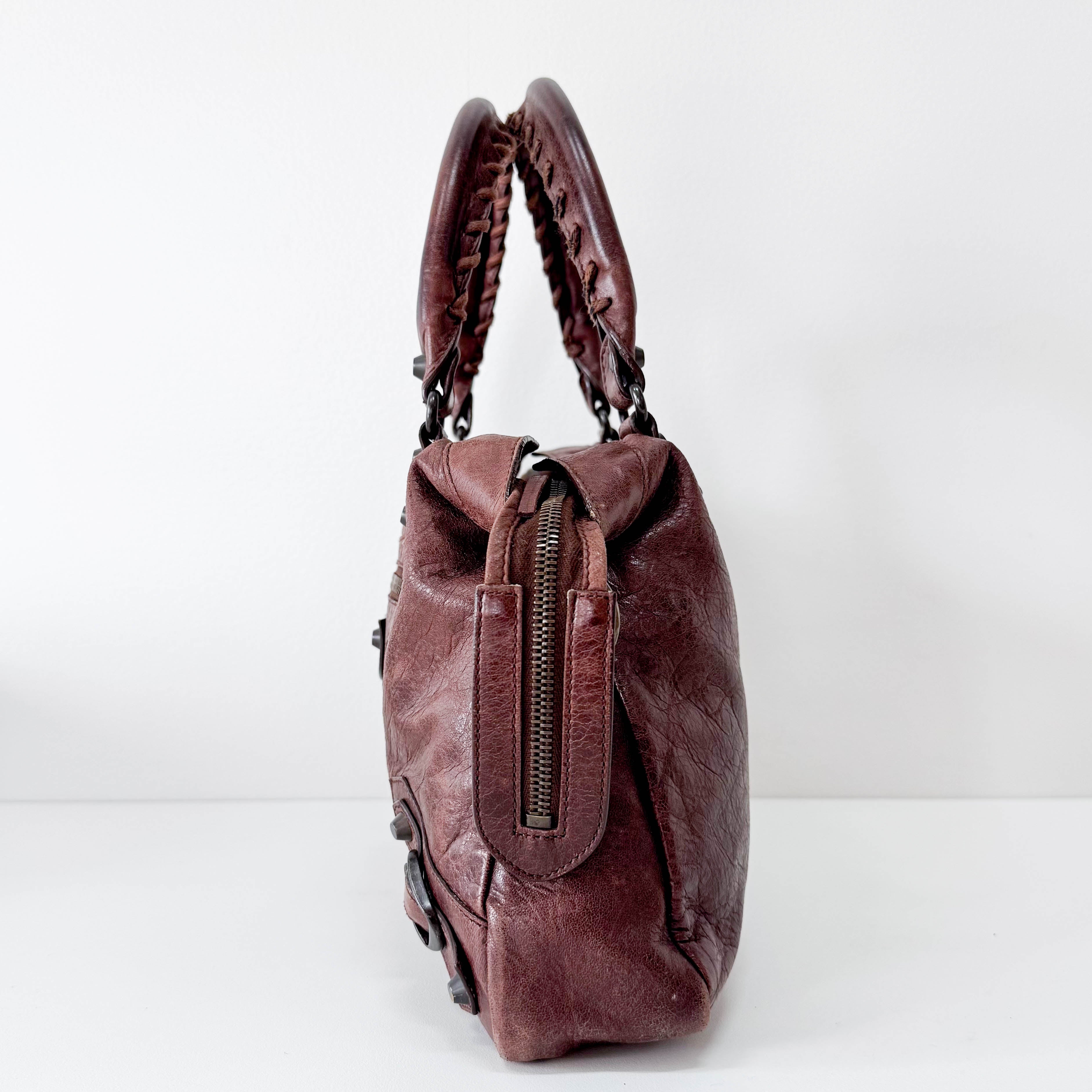 The First Brown Leather Handle Bag