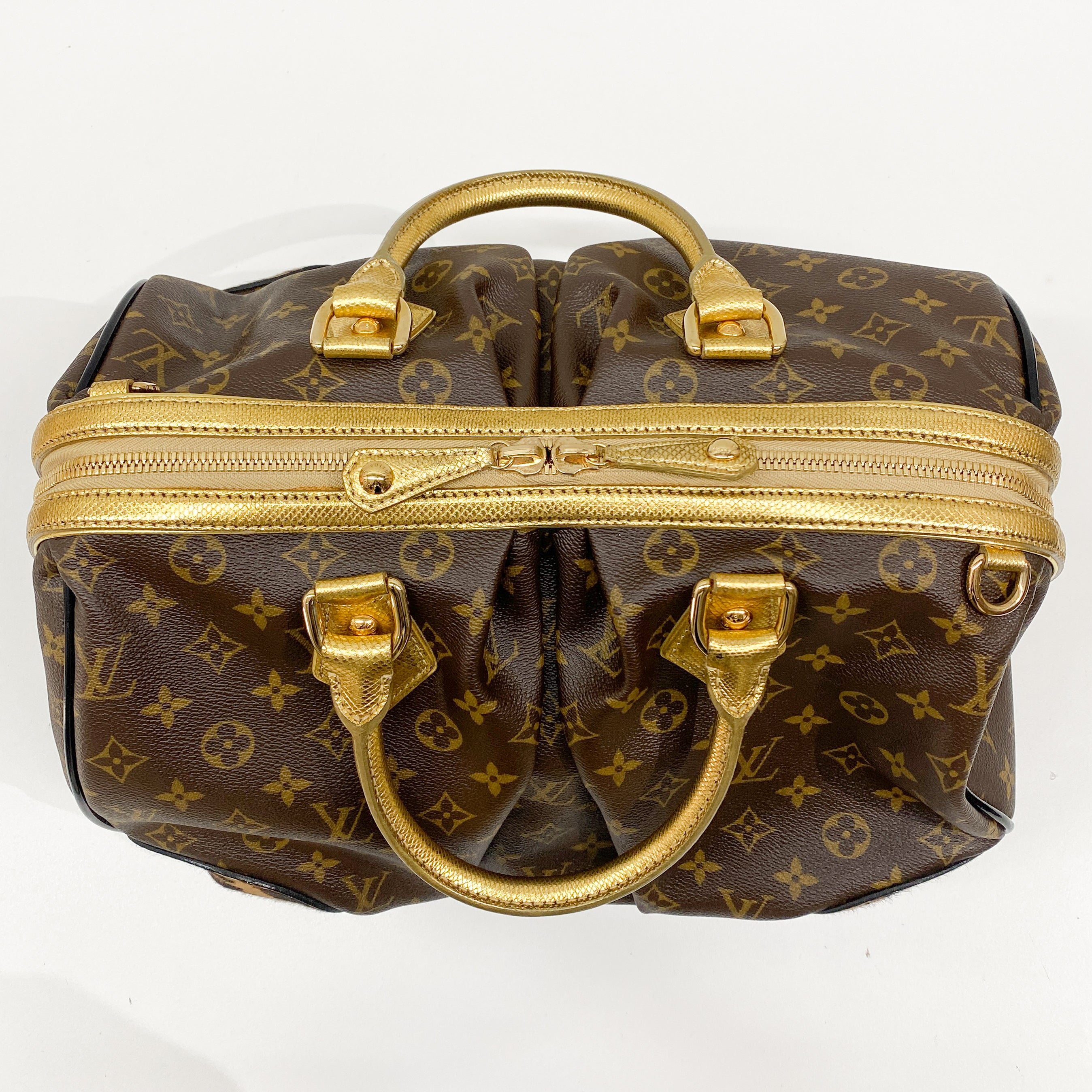 Monogram Brown Coated Canvas Leopard Print Pony Hair Two Way Bag