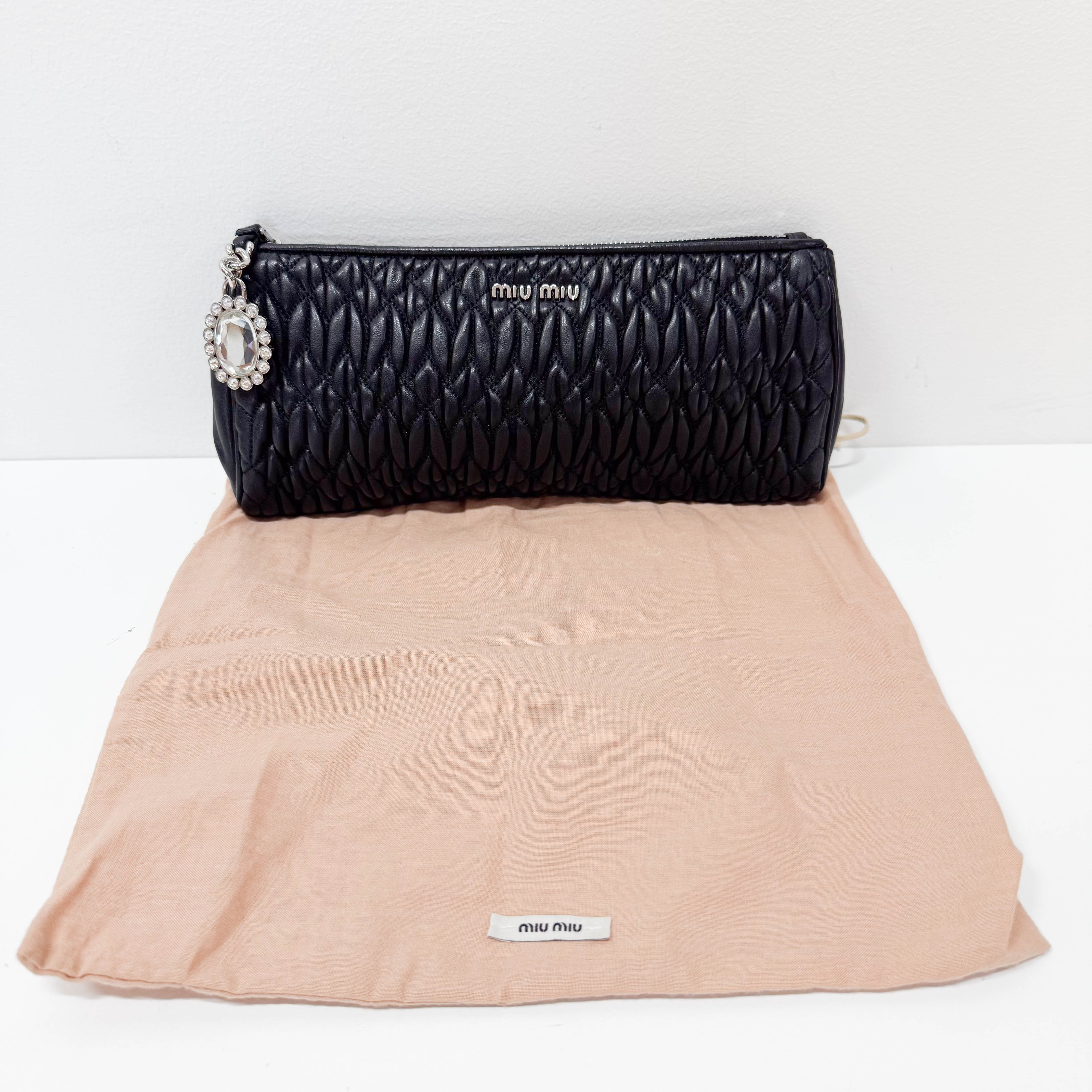 Matelassé Black Leather Clutch Bag