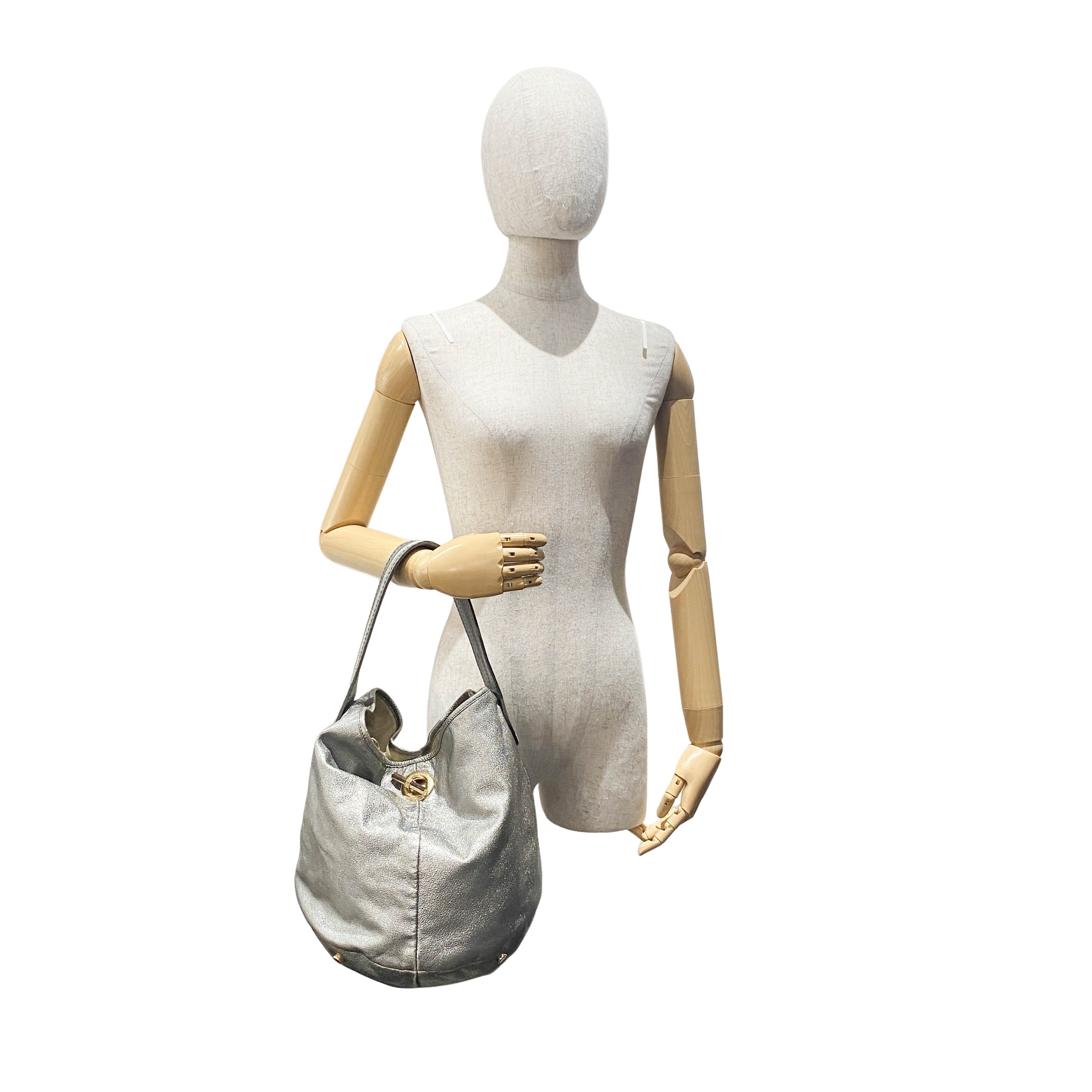 Silver Leather Tote Bag