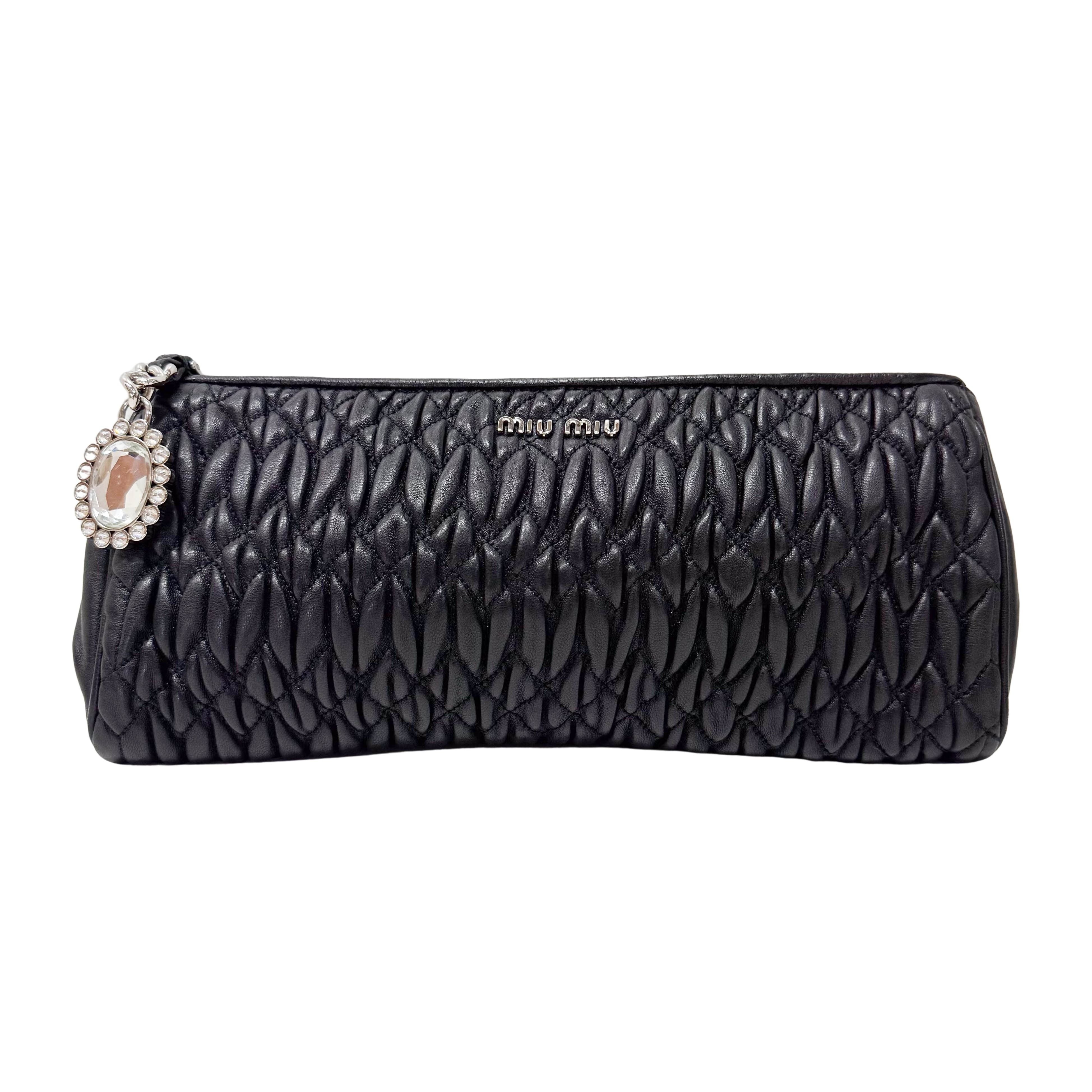 Matelassé Black Leather Clutch Bag