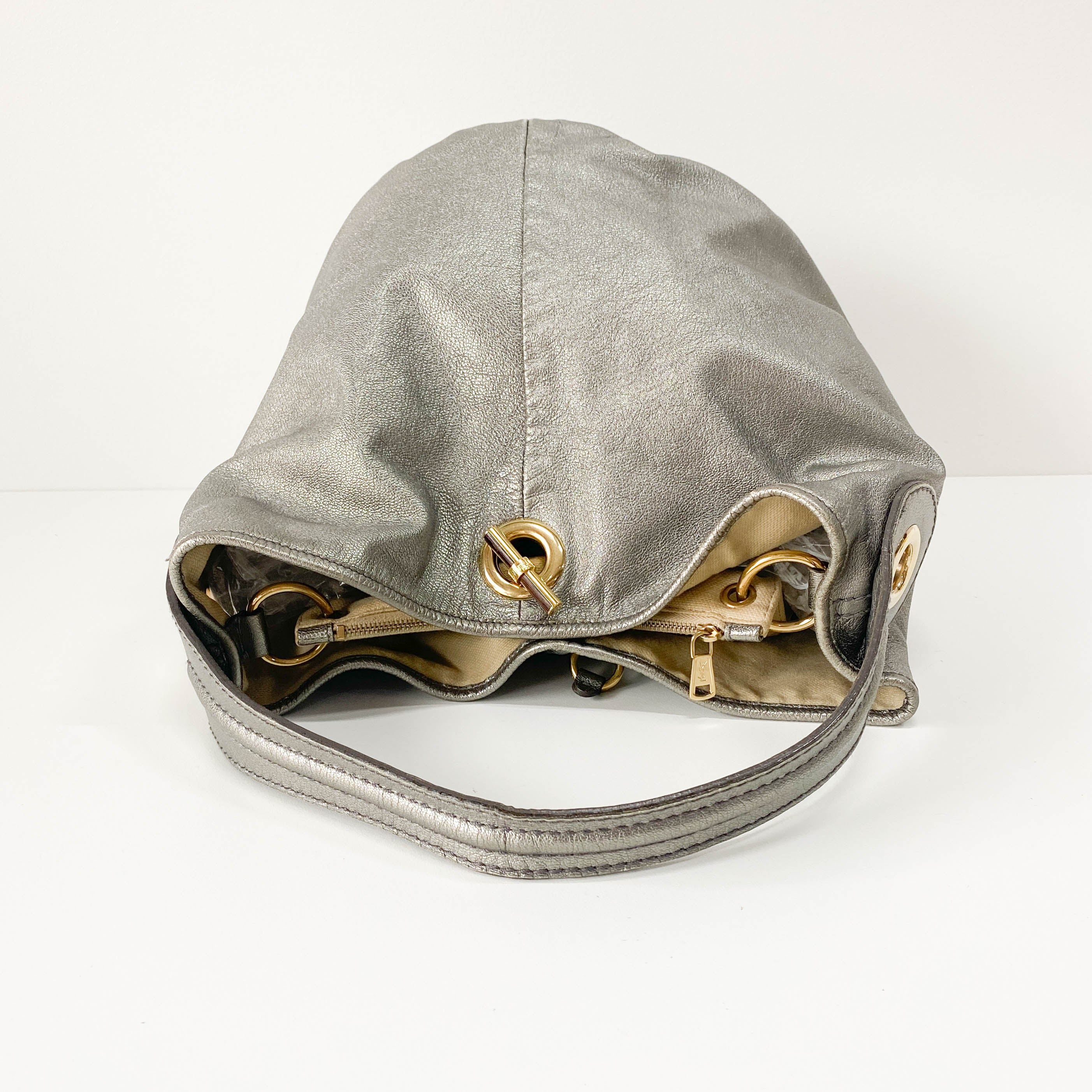 Silver Leather Tote Bag