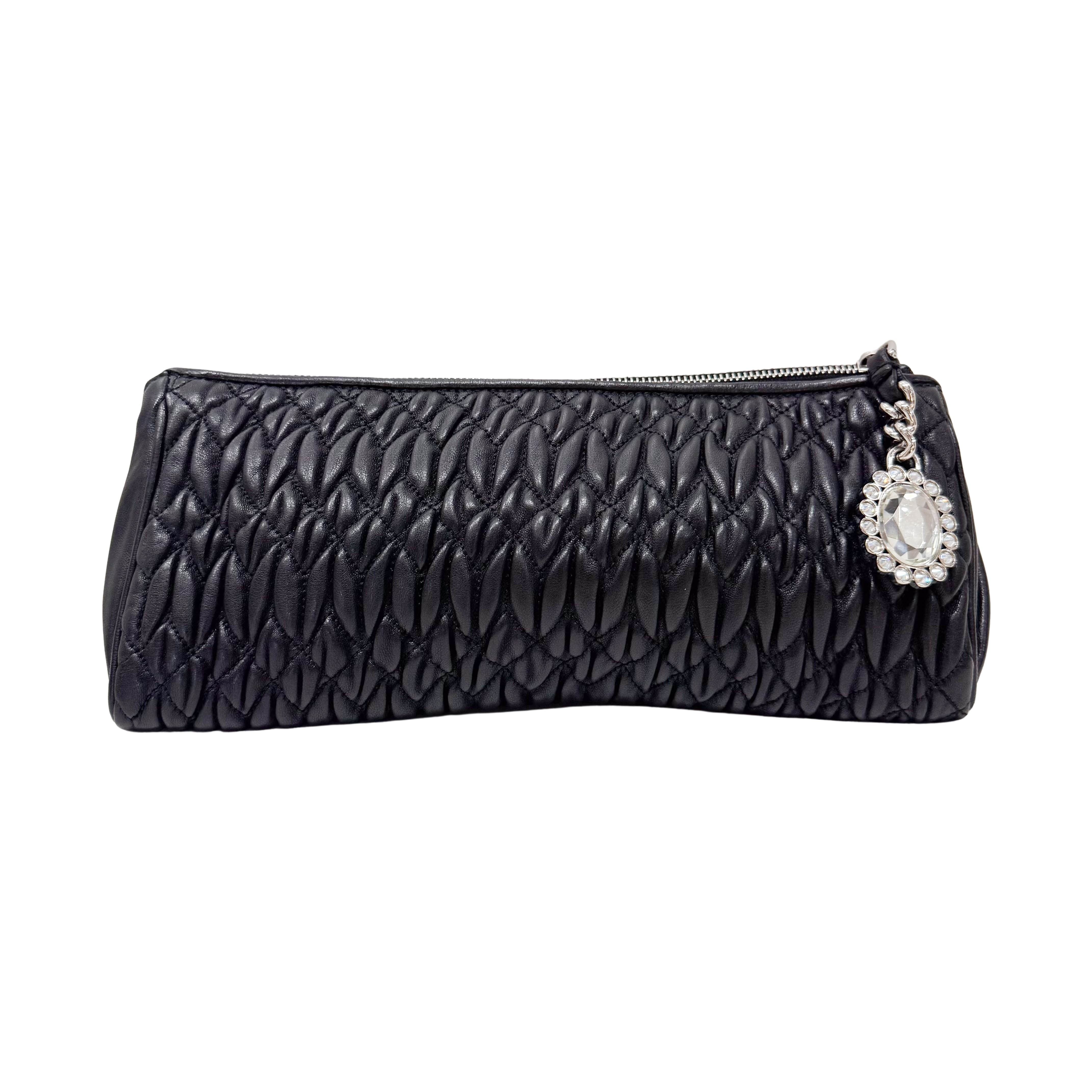 Matelassé Black Leather Clutch Bag