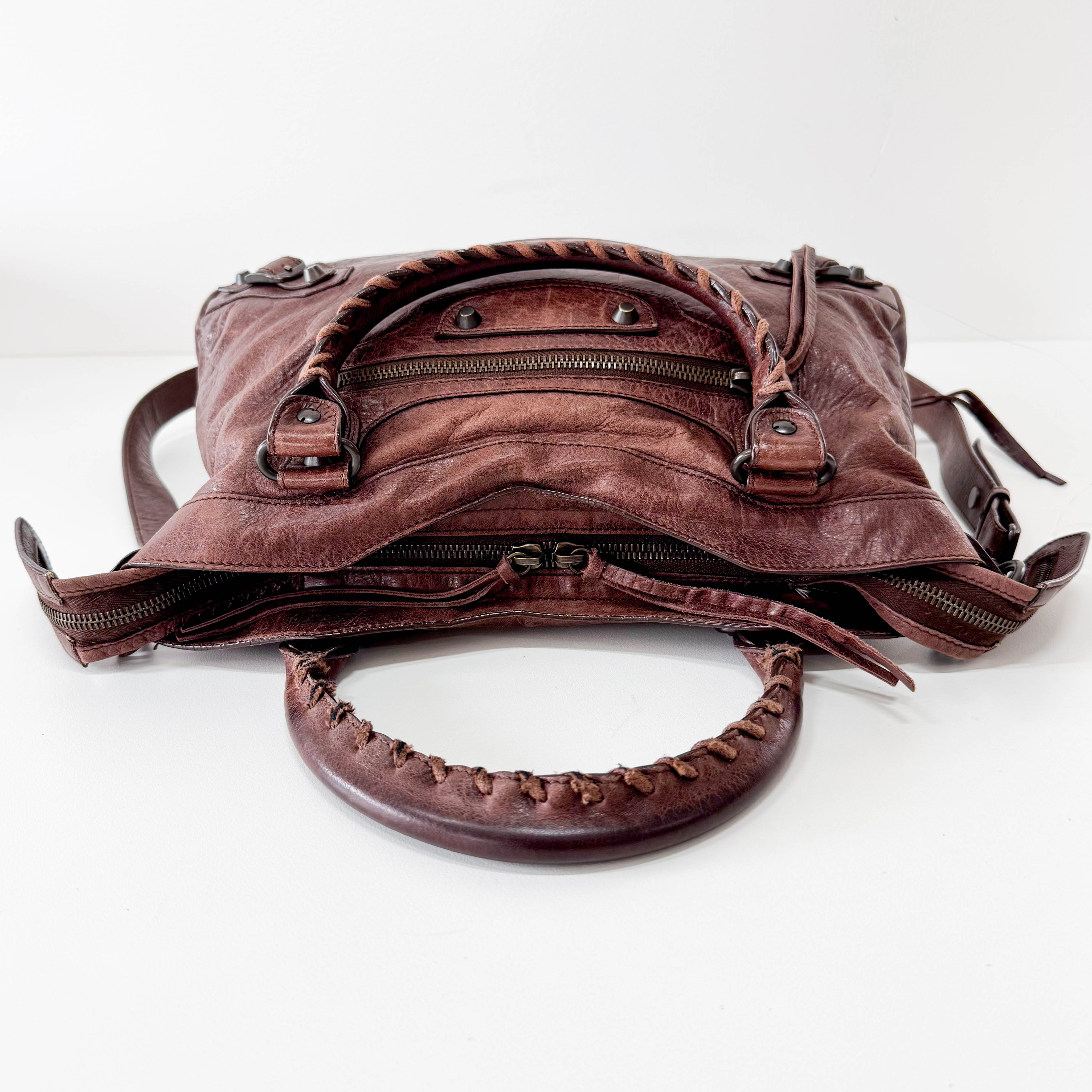 The First Brown Leather Handle Bag