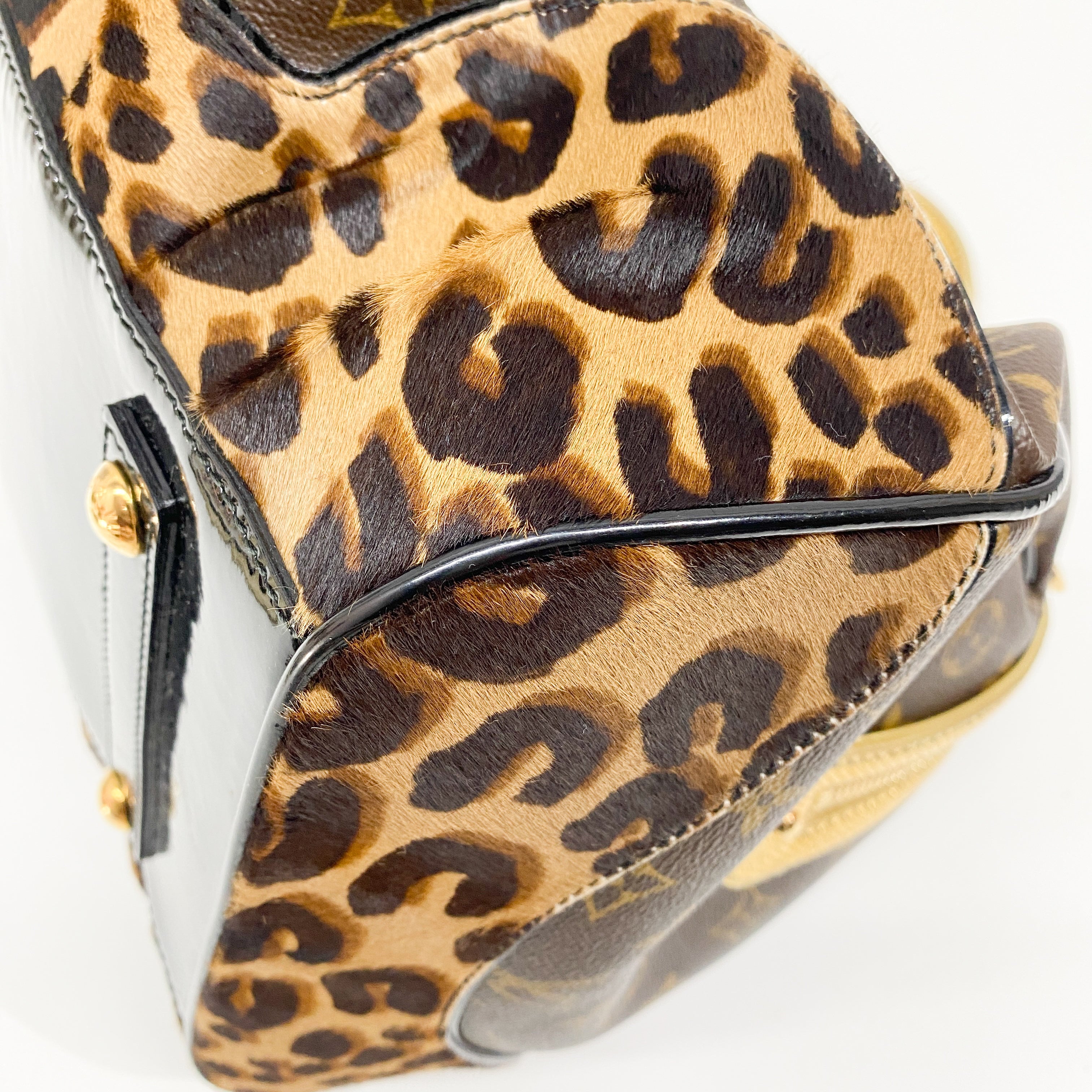 Monogram Brown Coated Canvas Leopard Print Pony Hair Two Way Bag