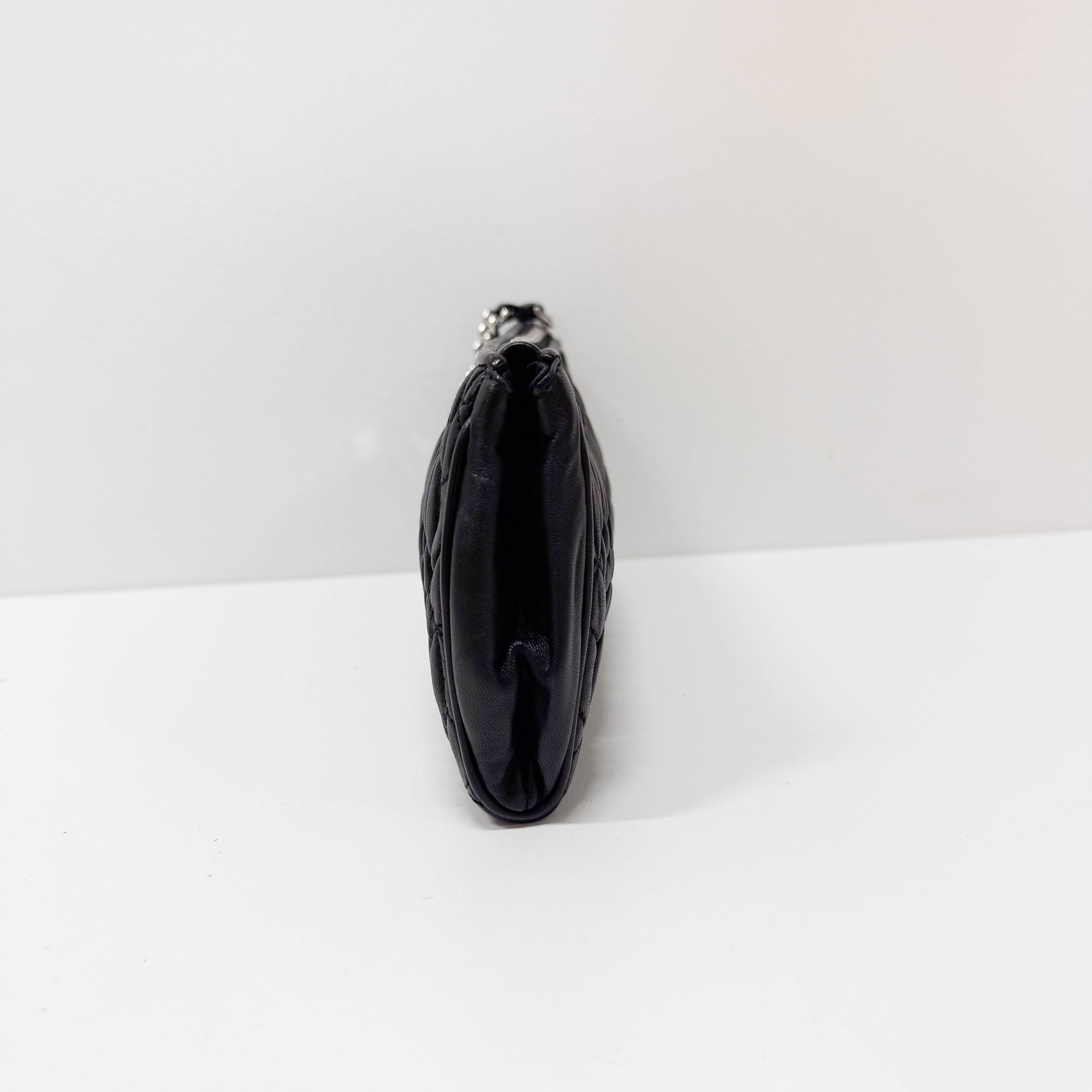 Matelassé Black Leather Clutch Bag