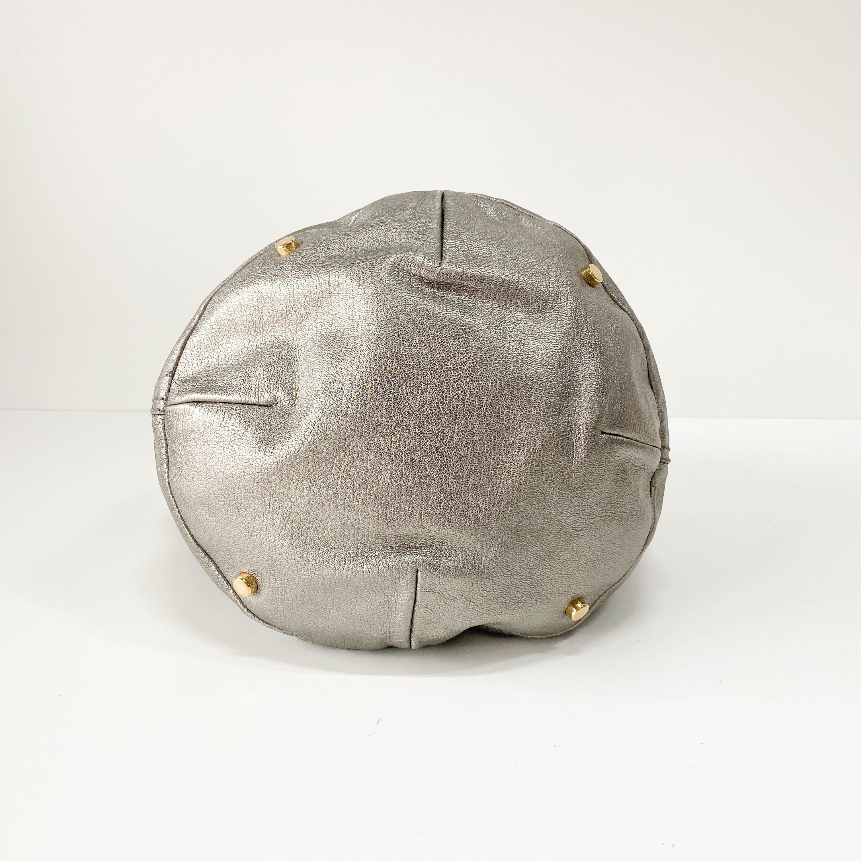 Silver Leather Tote Bag