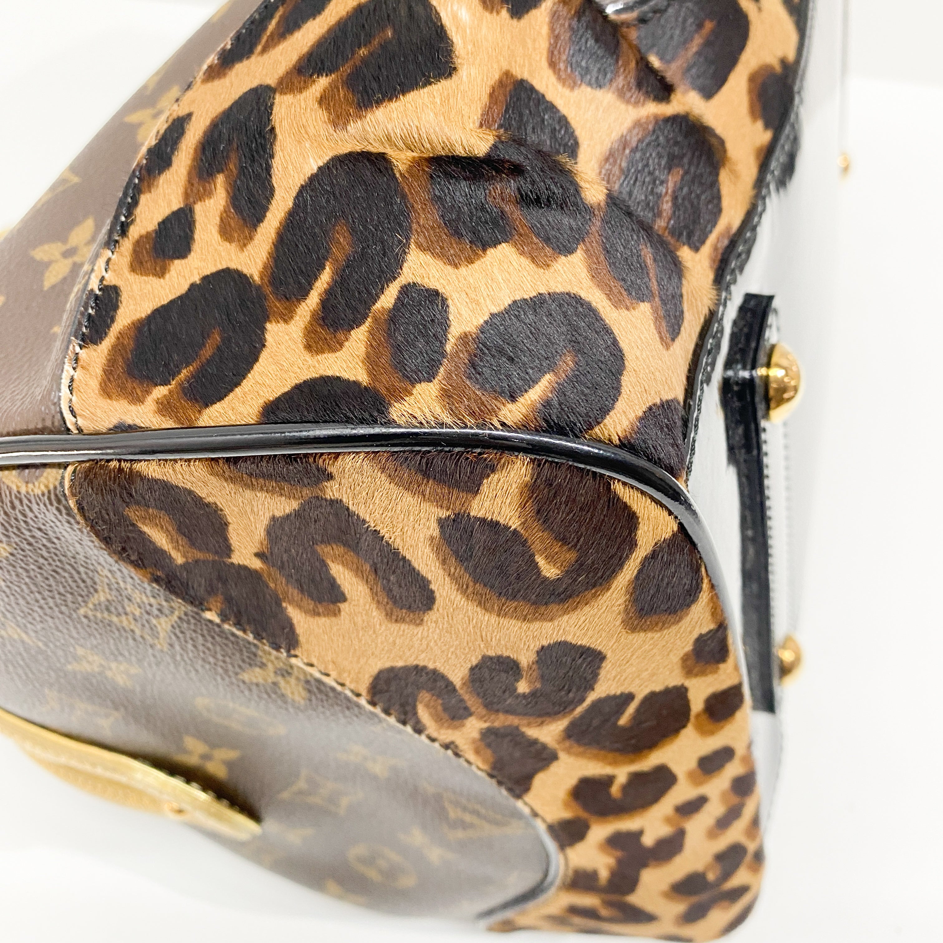 Monogram Brown Coated Canvas Leopard Print Pony Hair Two Way Bag