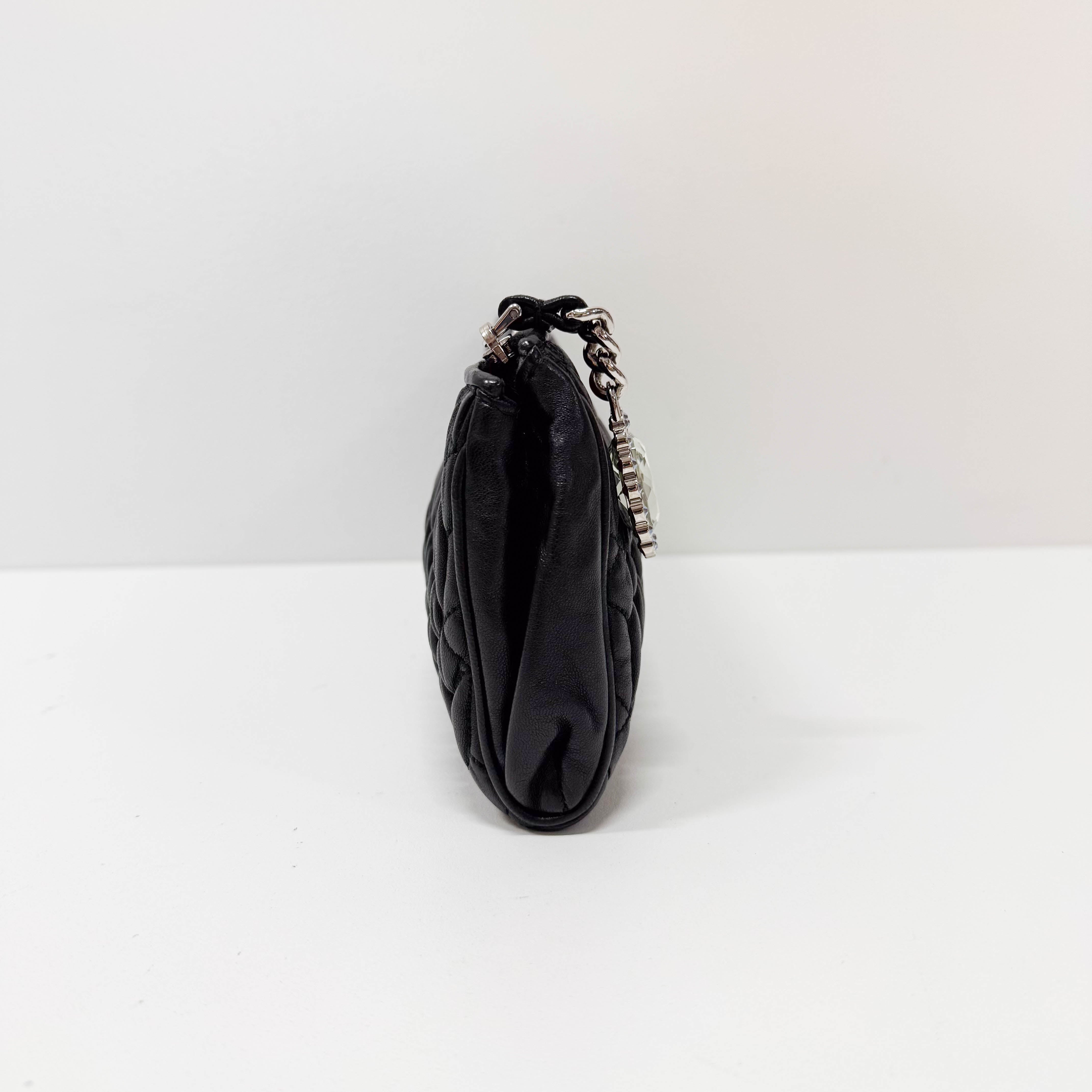 Matelassé Black Leather Clutch Bag