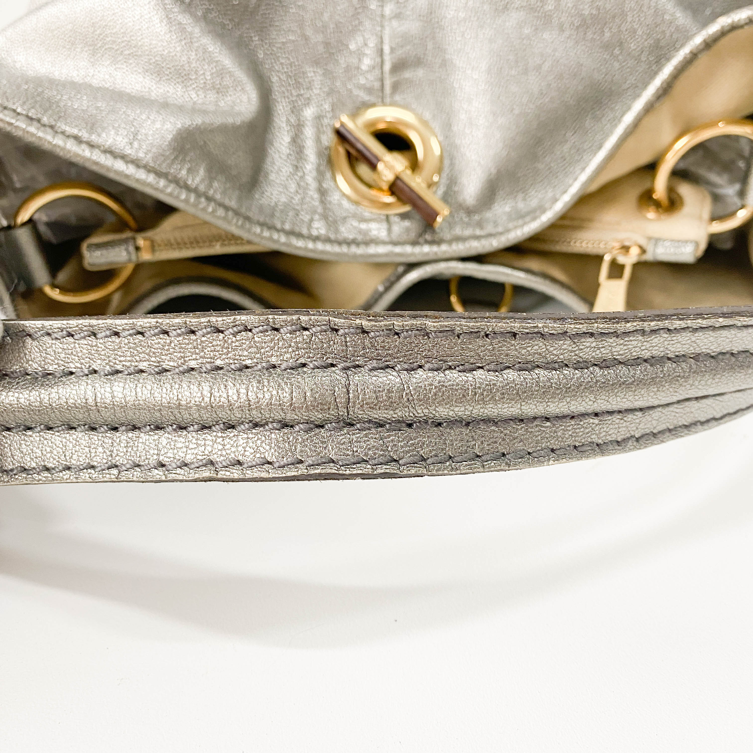 Silver Leather Tote Bag