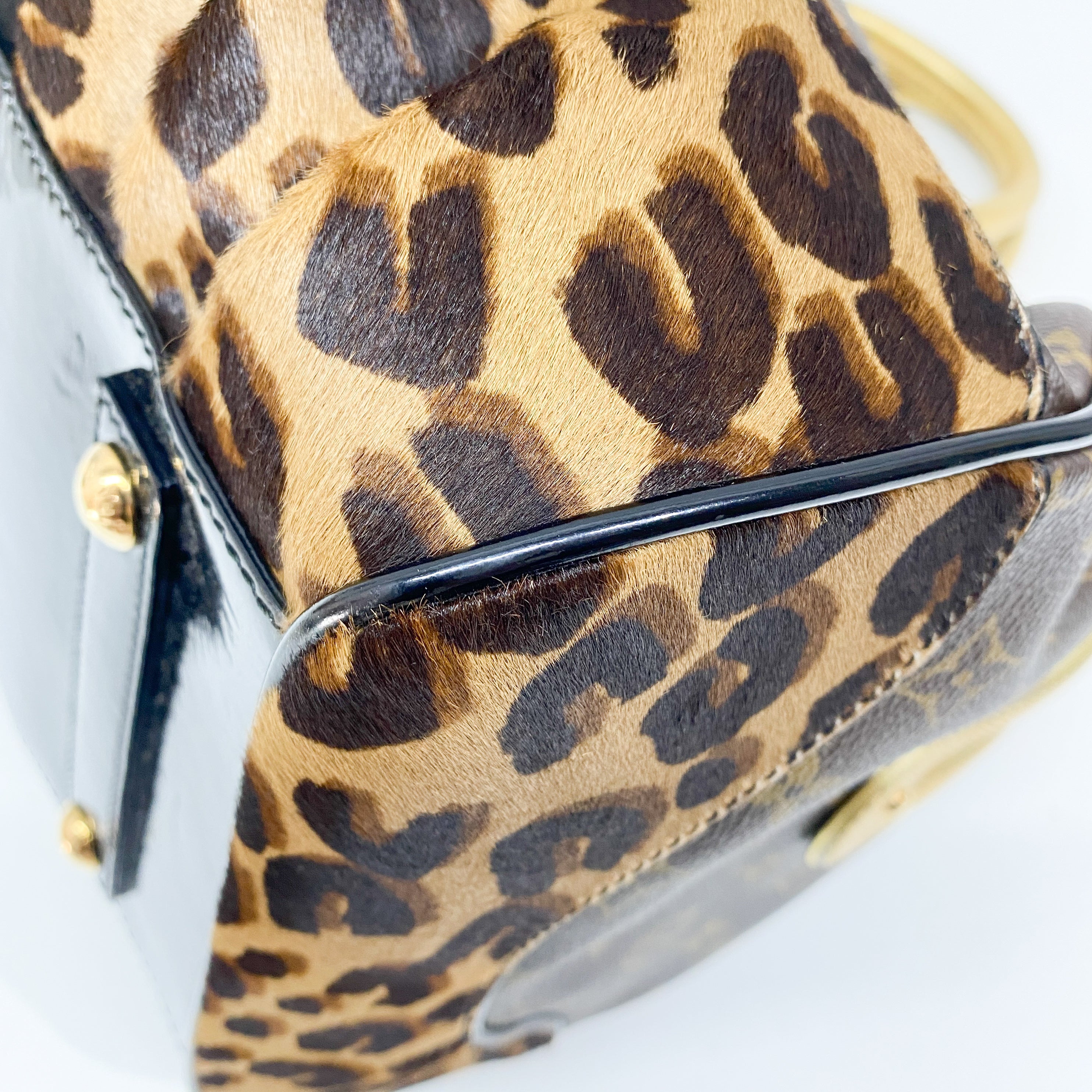 Monogram Brown Coated Canvas Leopard Print Pony Hair Two Way Bag