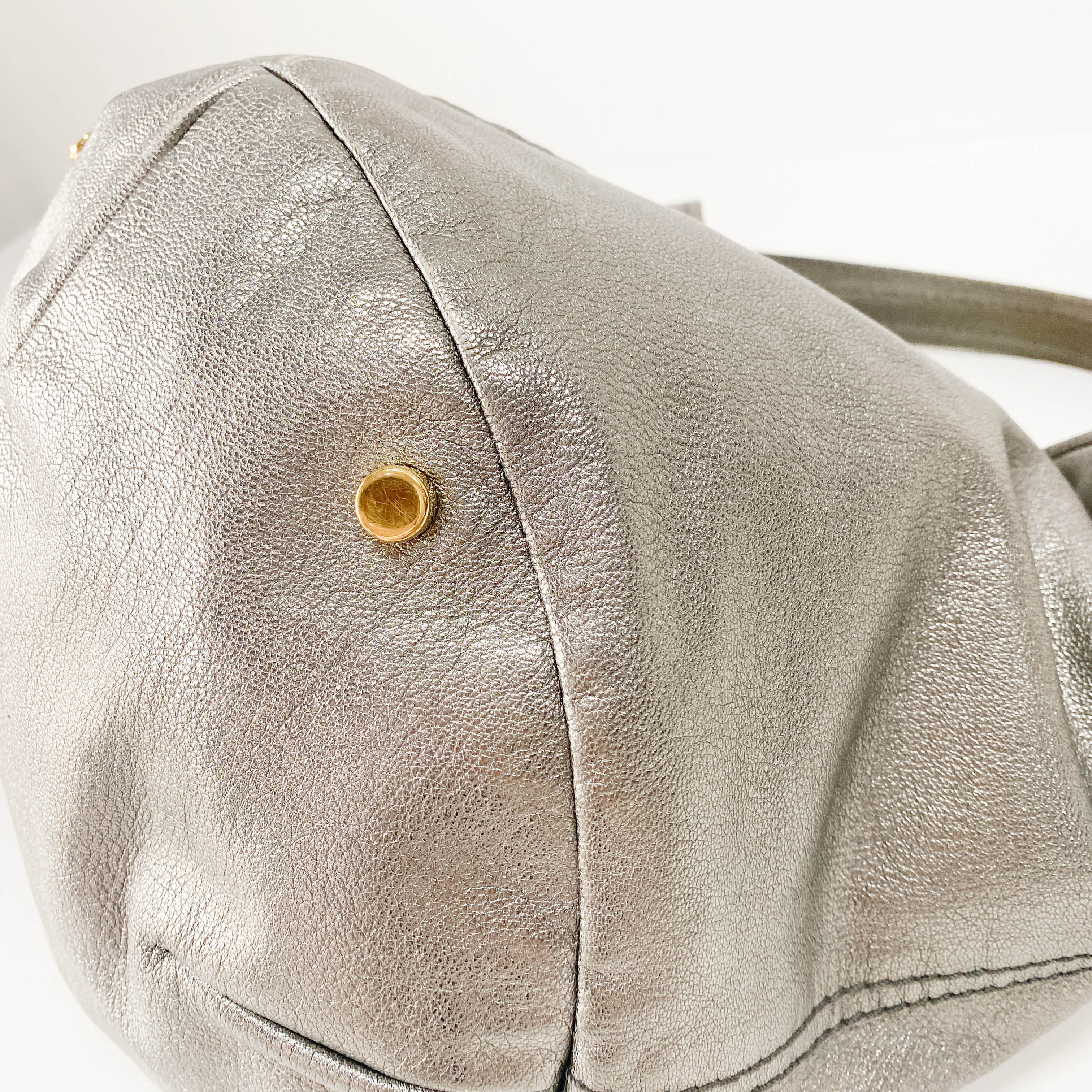 Silver Leather Tote Bag