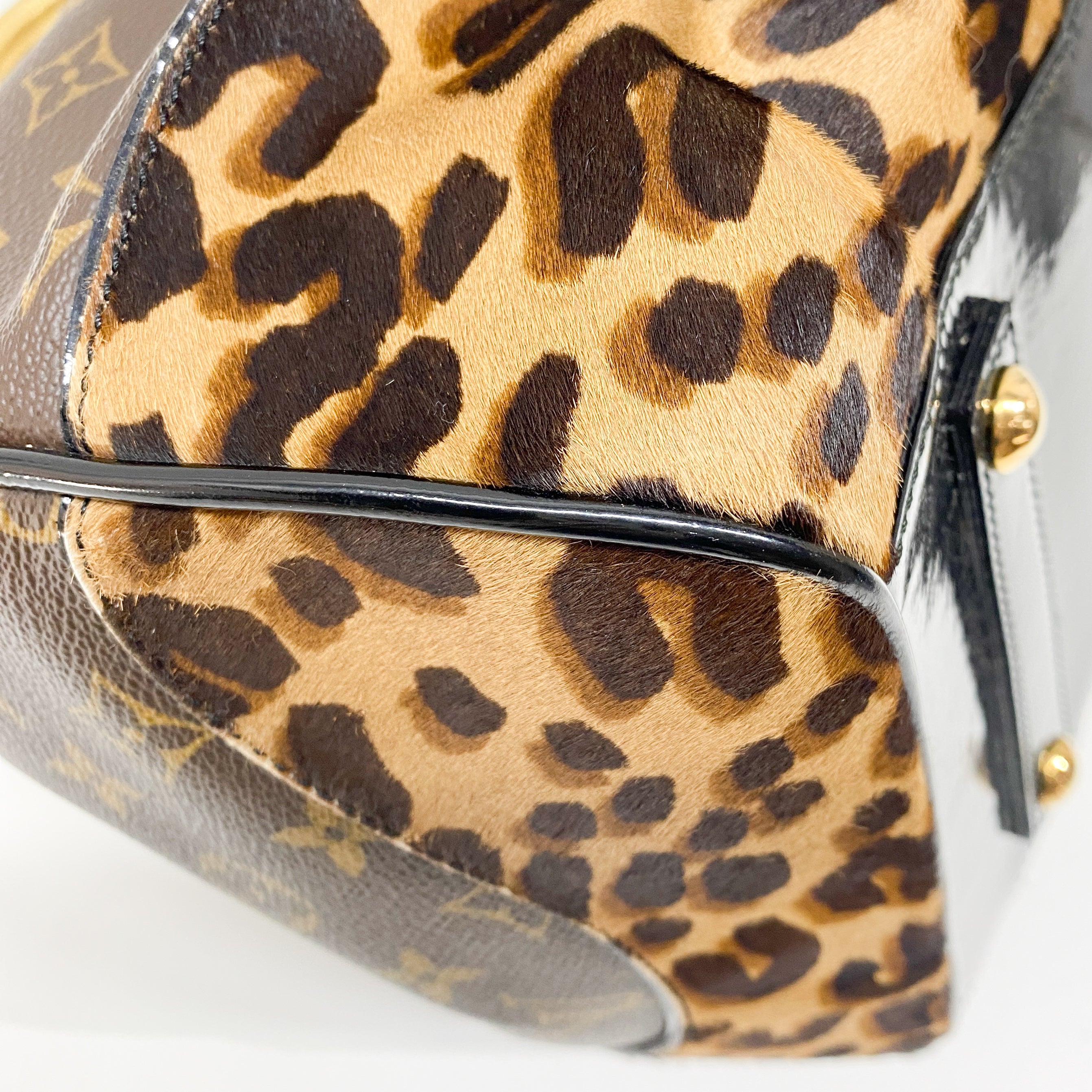 Monogram Brown Coated Canvas Leopard Print Pony Hair Two Way Bag