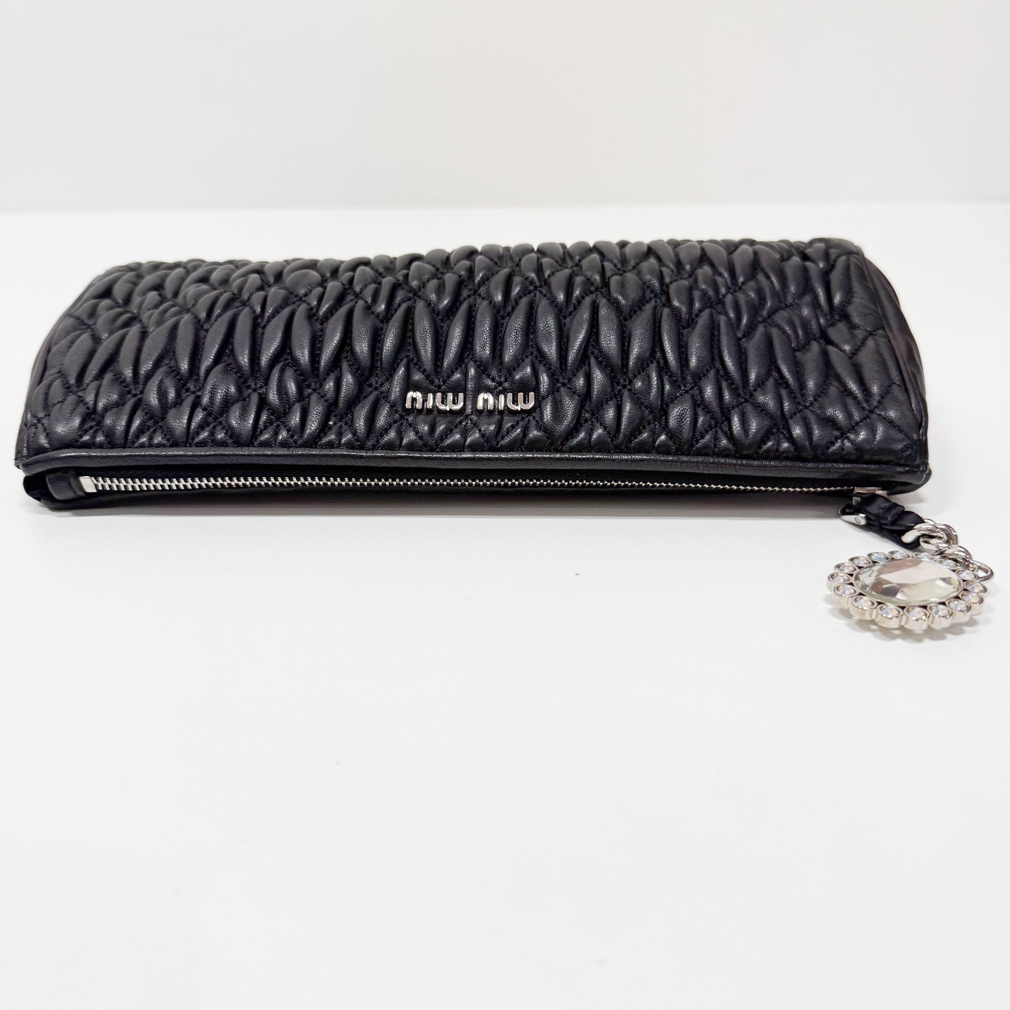 Matelassé Black Leather Clutch Bag