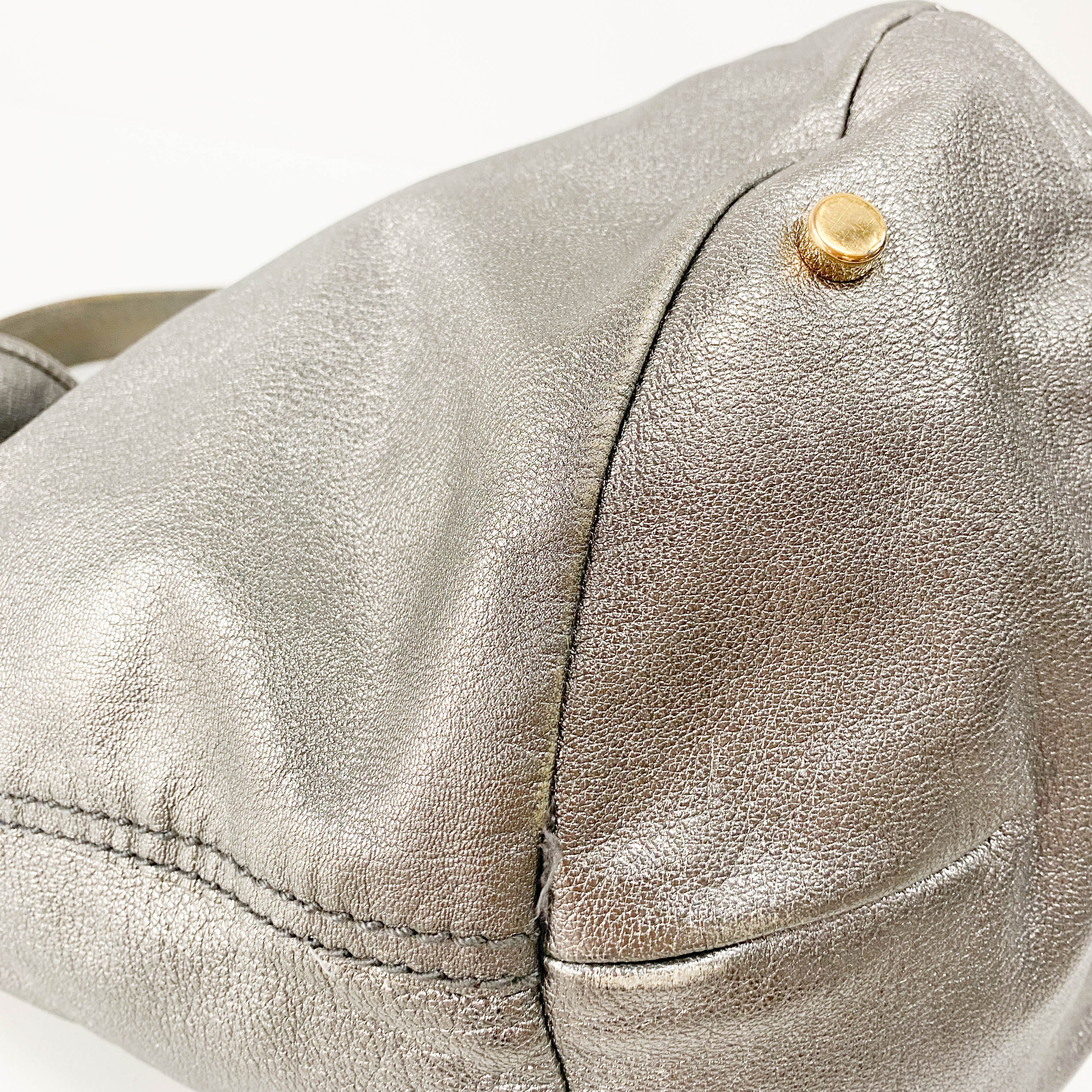 Silver Leather Tote Bag