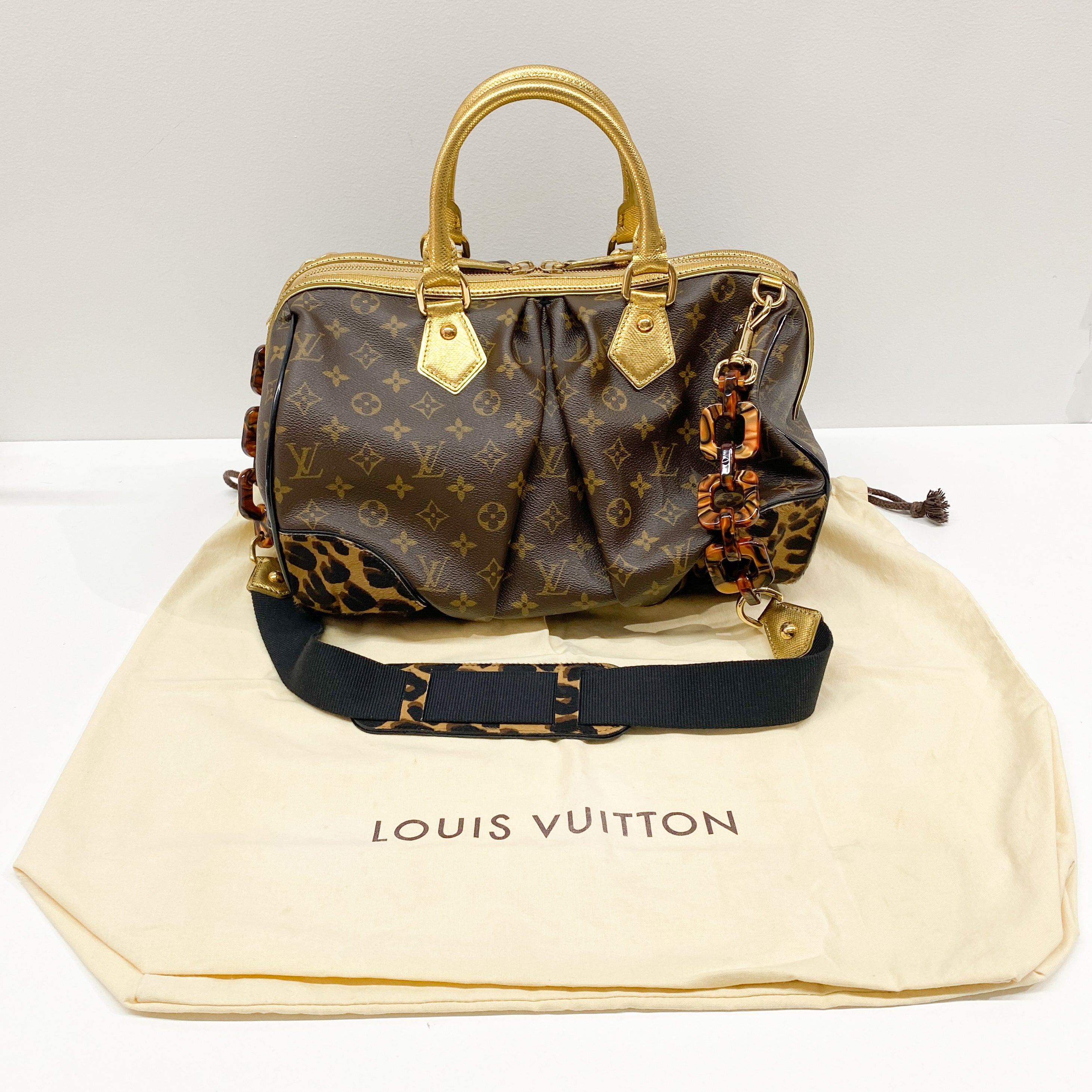 Monogram Brown Coated Canvas Leopard Print Pony Hair Two Way Bag