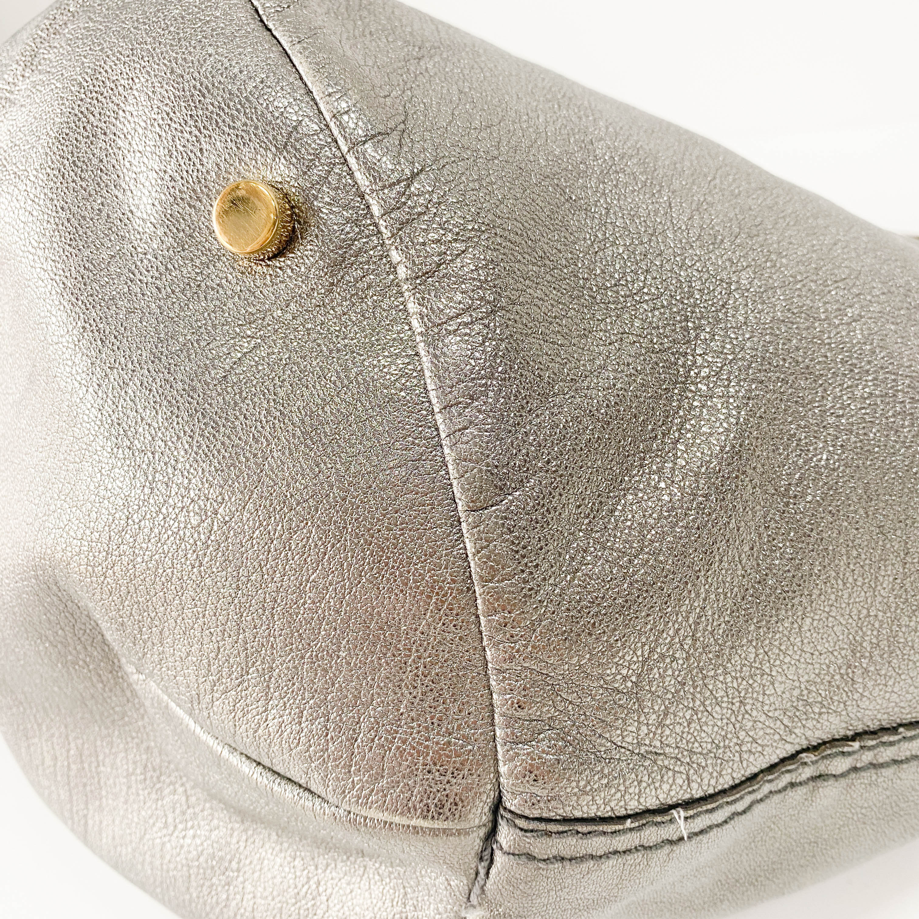 Silver Leather Tote Bag