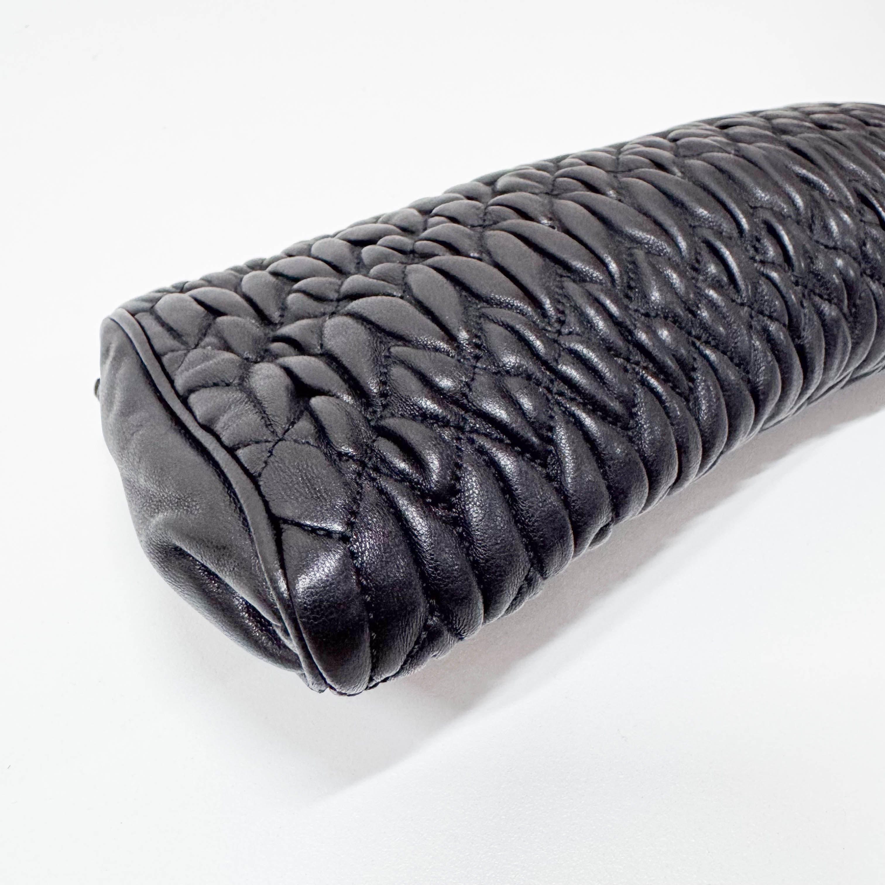 Matelassé Black Leather Clutch Bag