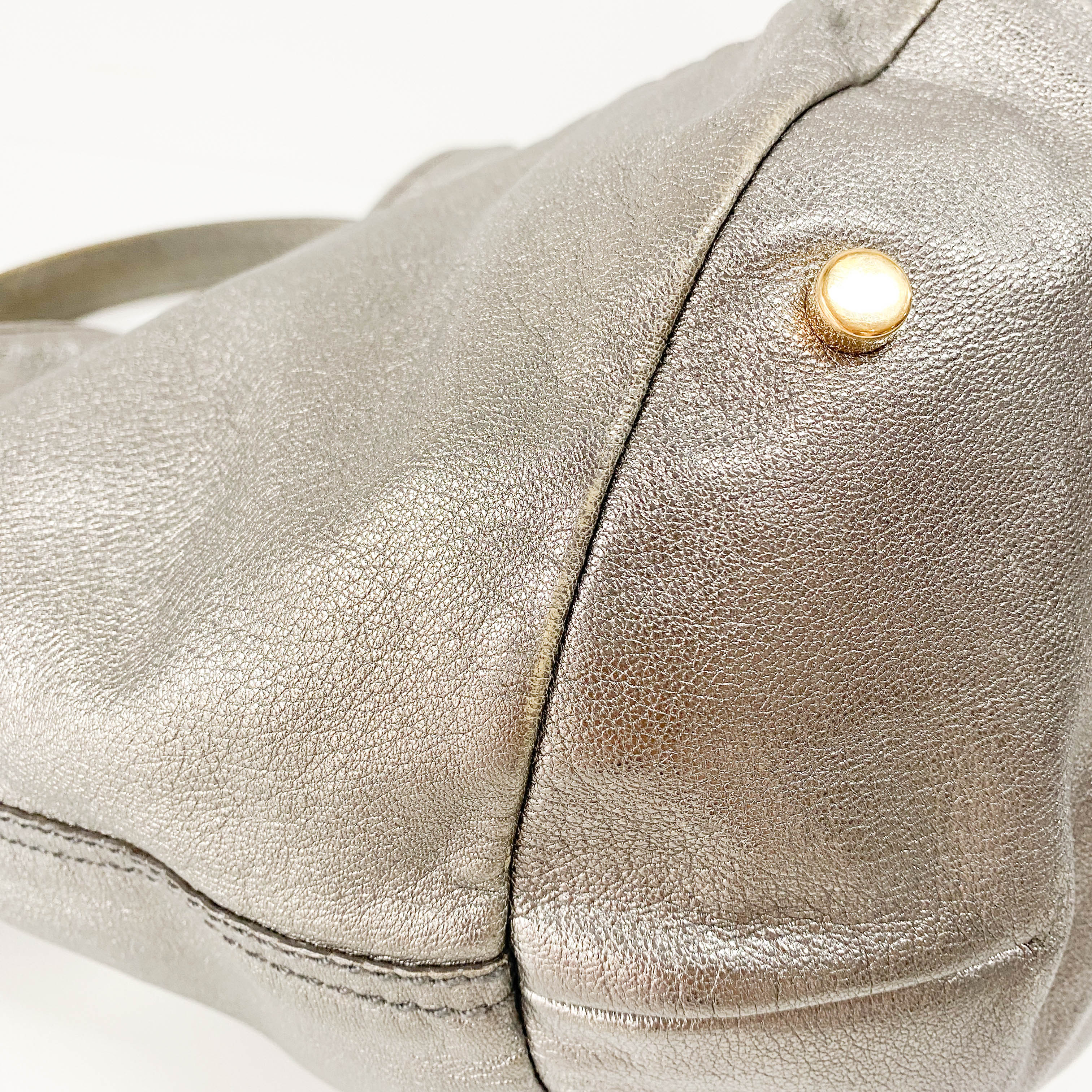 Silver Leather Tote Bag