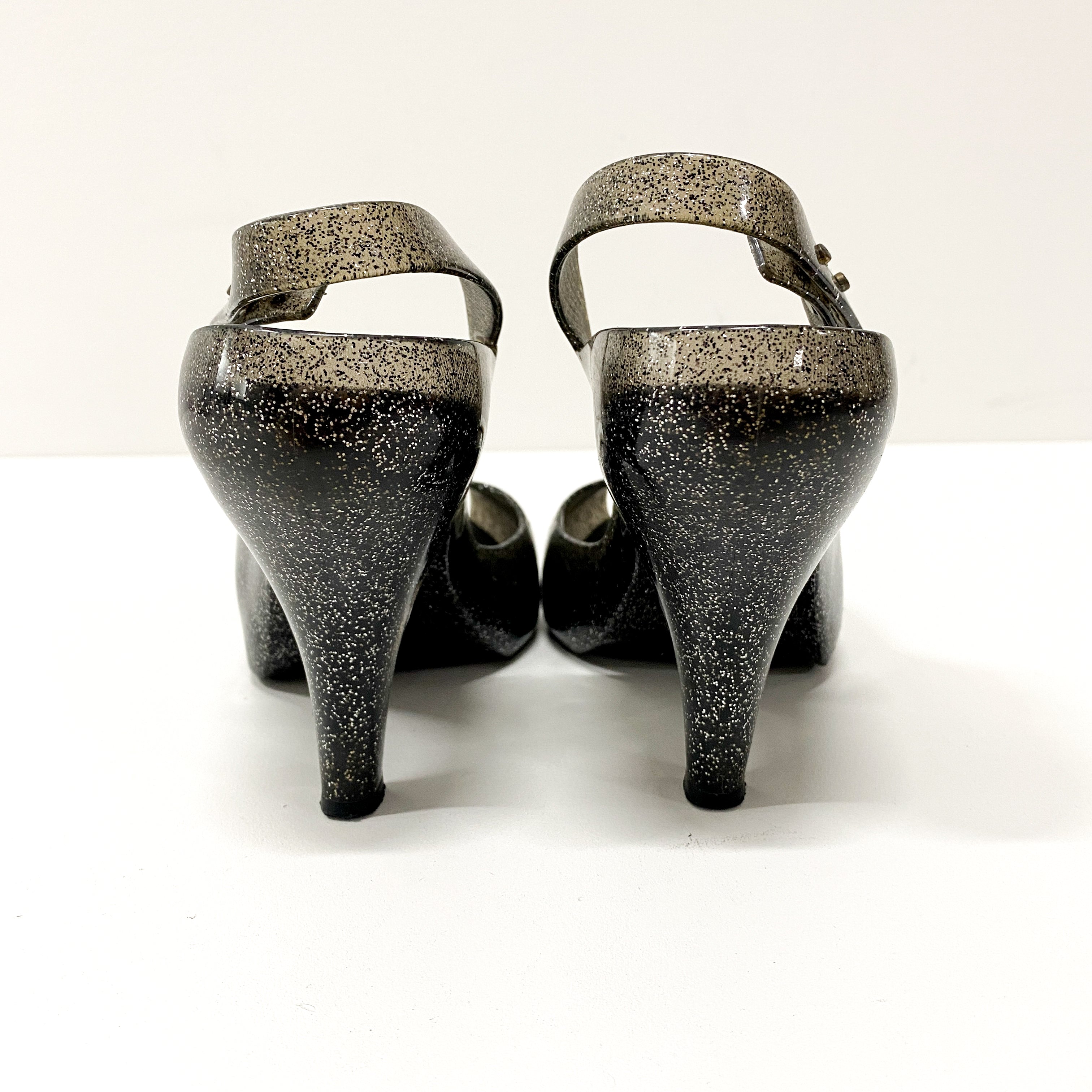 Melissa Black Glitter Heels SIZE USA7