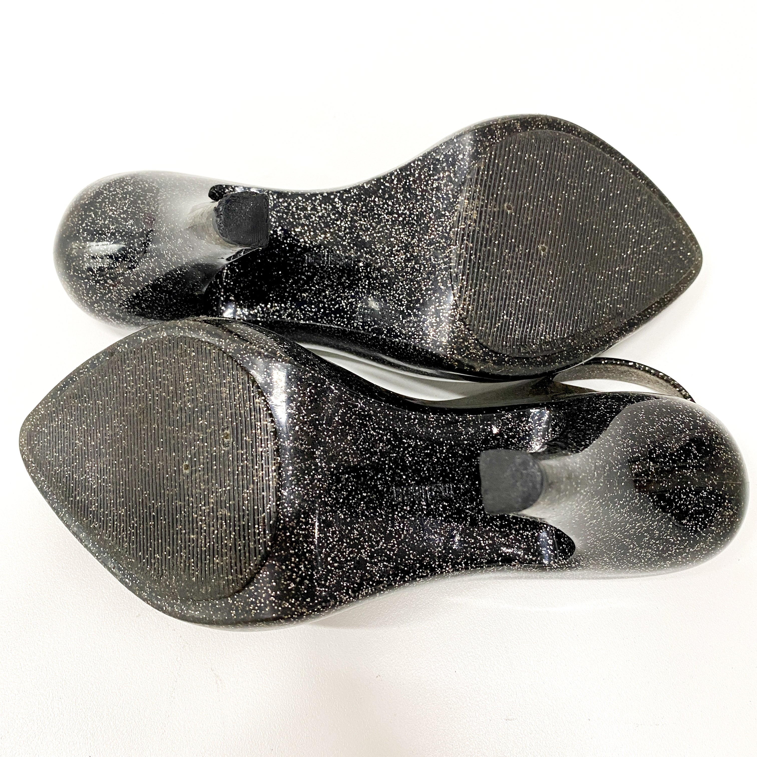 Melissa Black Glitter Heels SIZE USA7