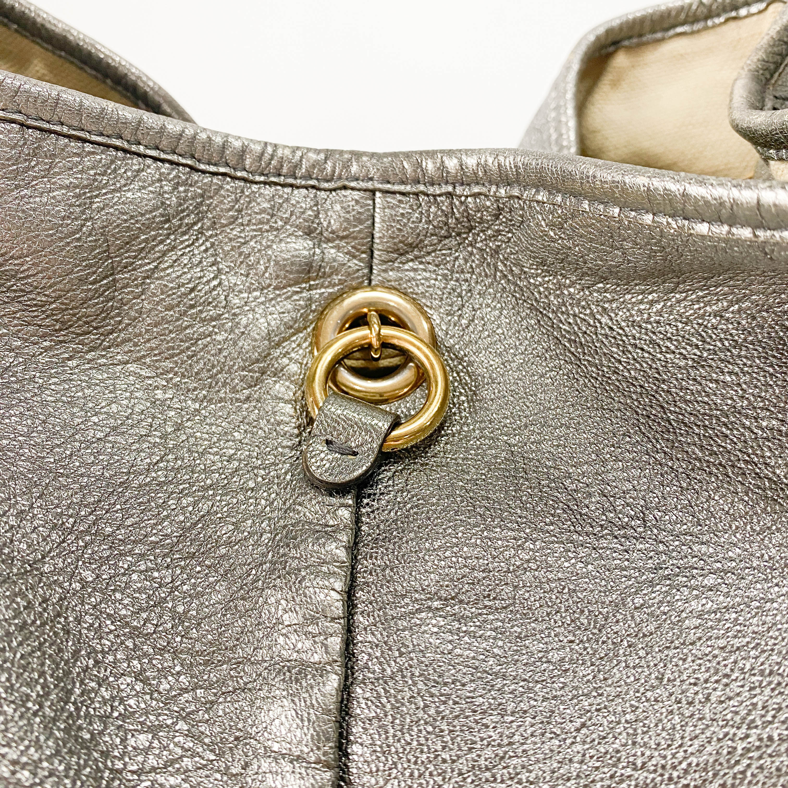 Silver Leather Tote Bag