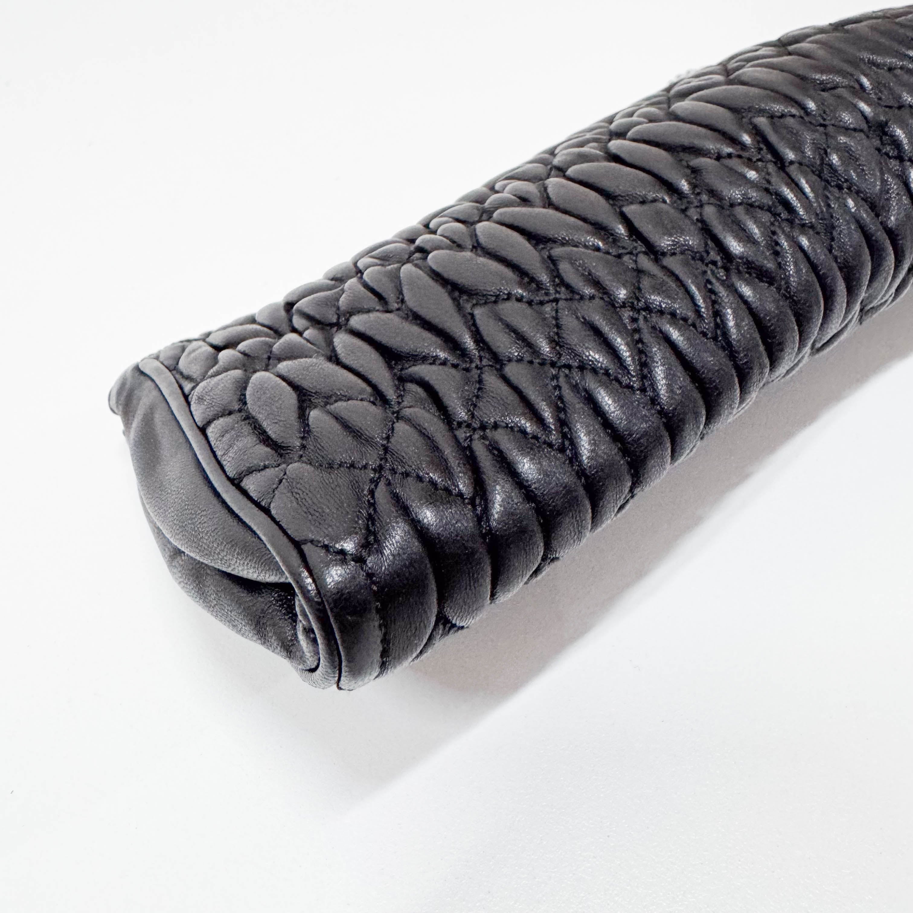 Matelassé Black Leather Clutch Bag