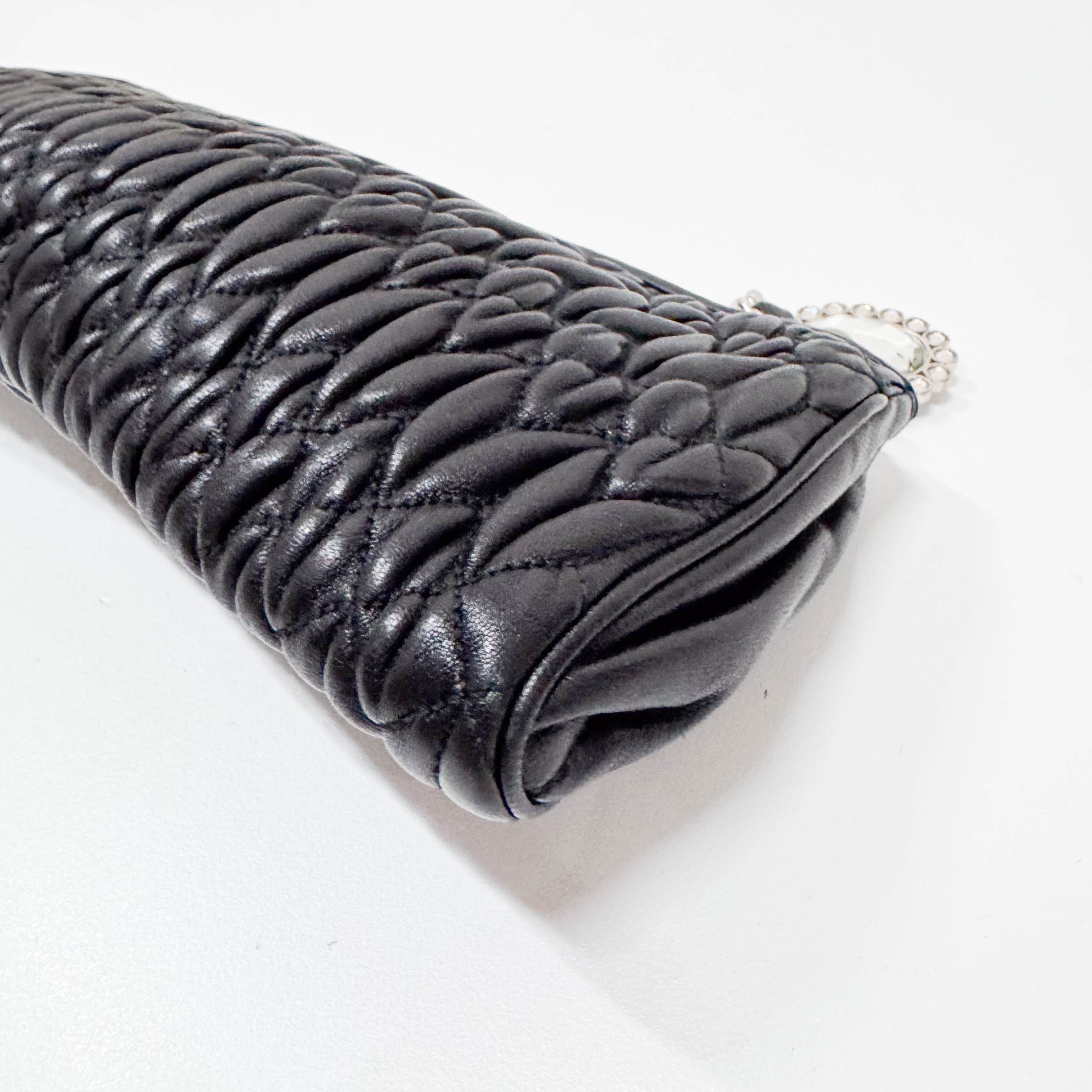 Matelassé Black Leather Clutch Bag