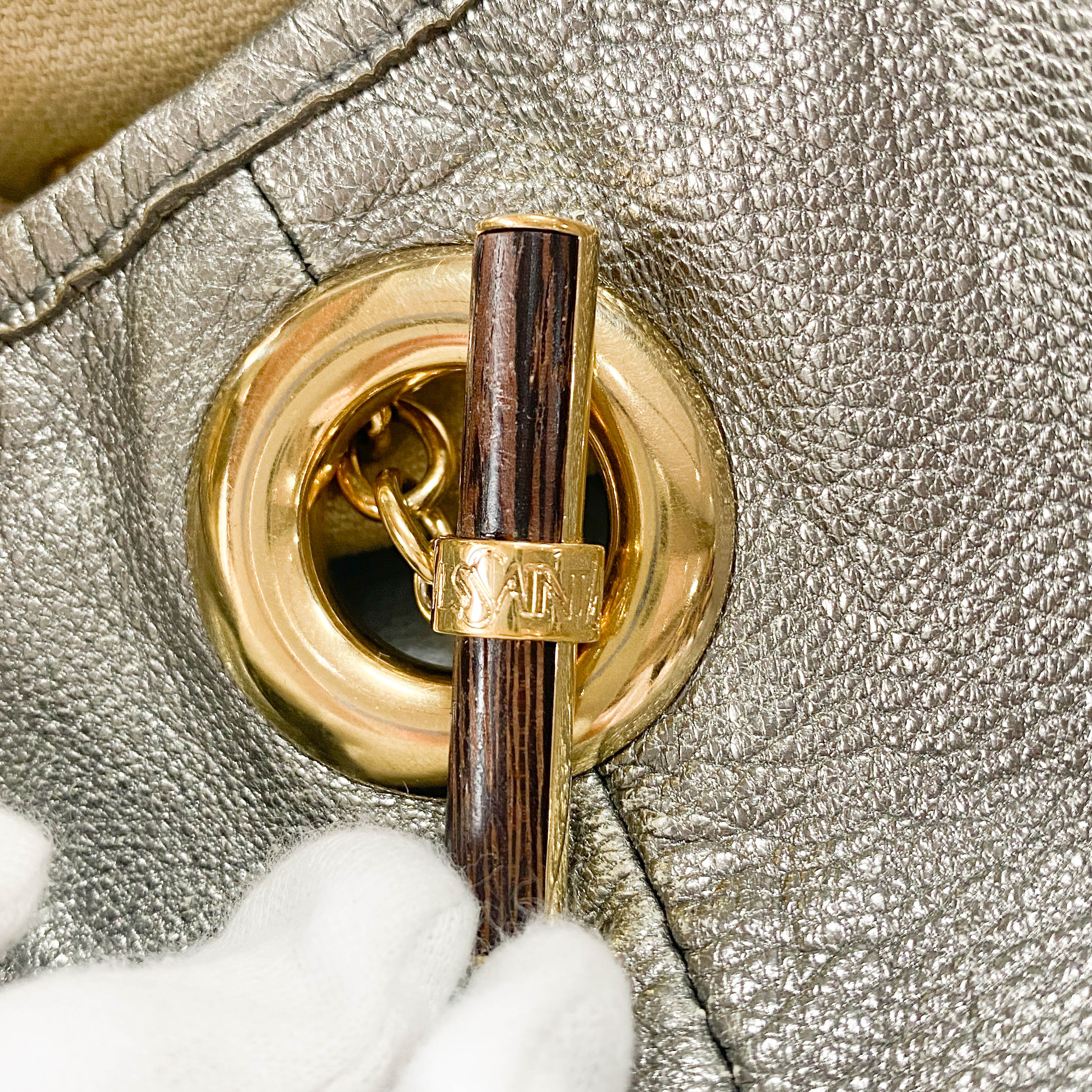 Silver Leather Tote Bag