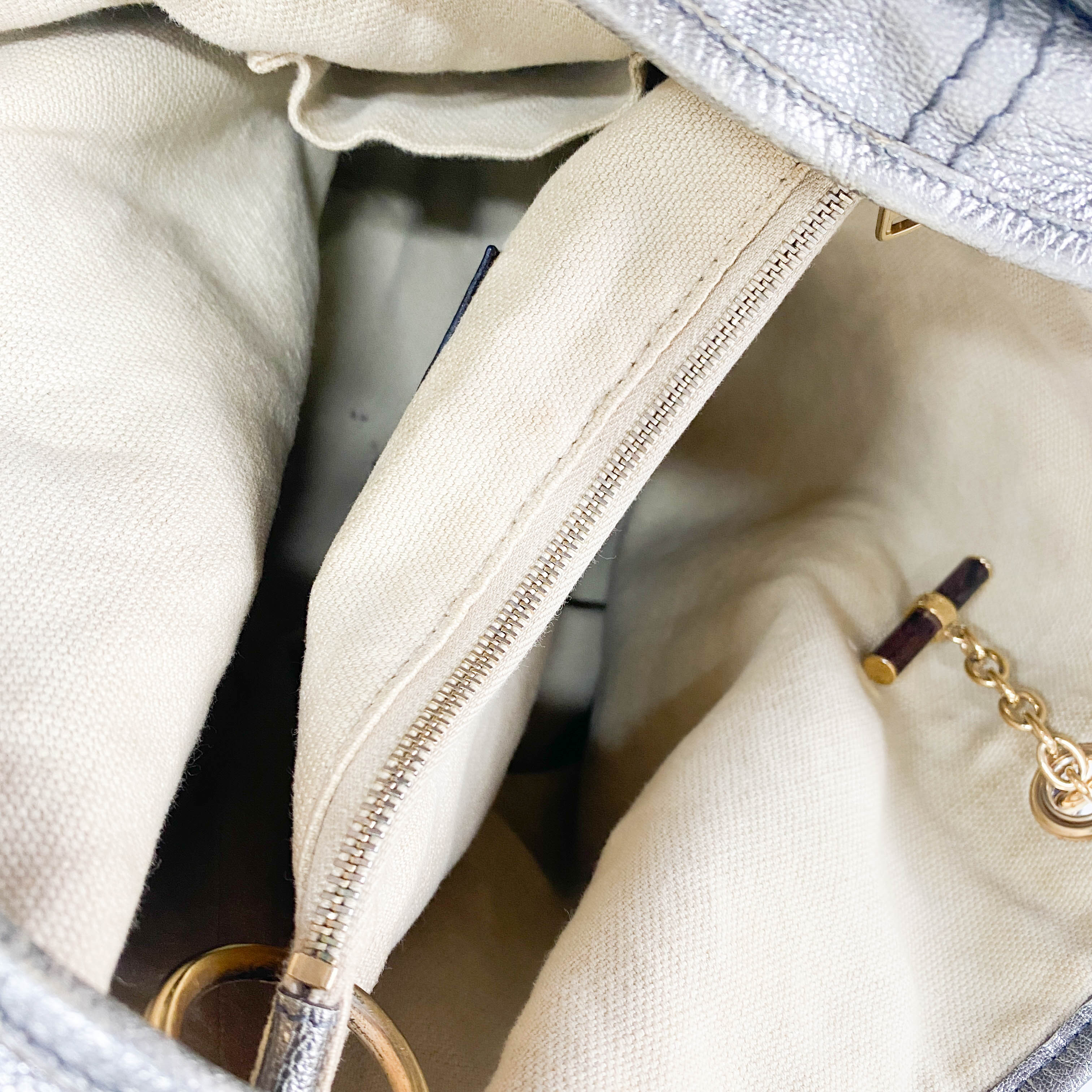 Silver Leather Tote Bag