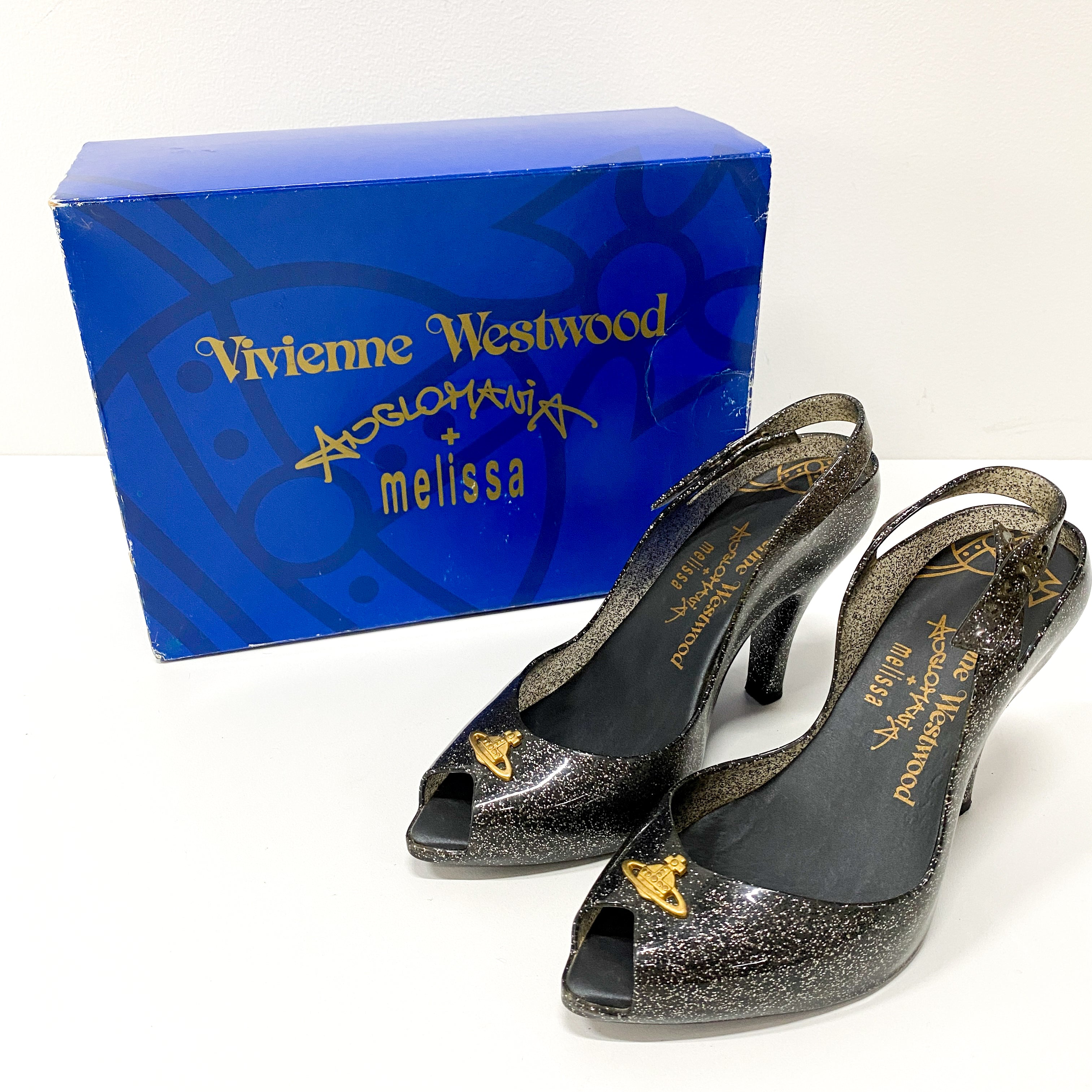 Melissa Black Glitter Heels SIZE USA7