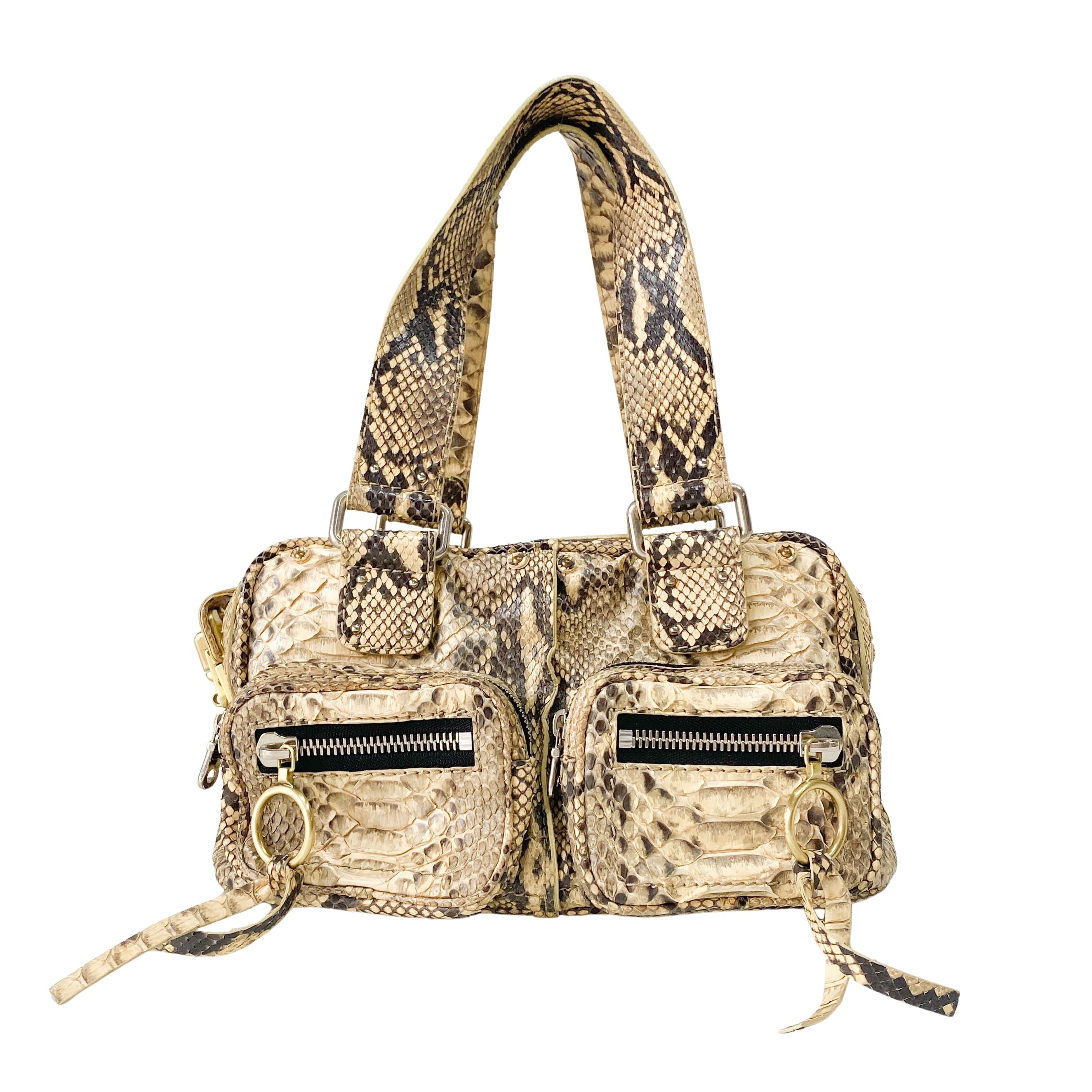 Yellow Python Embossed Leather Shoulder Bag