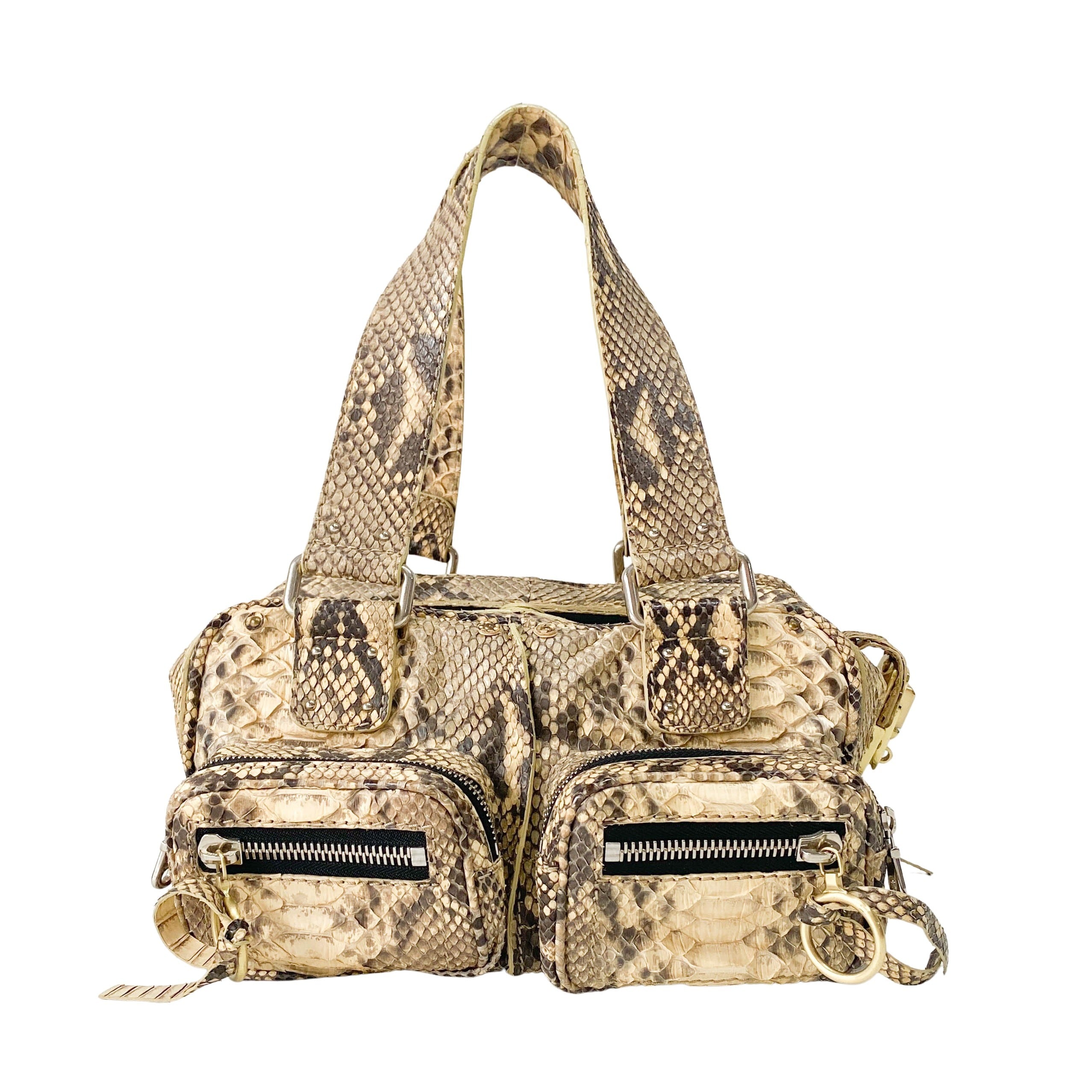 Yellow Python Embossed Leather Shoulder Bag