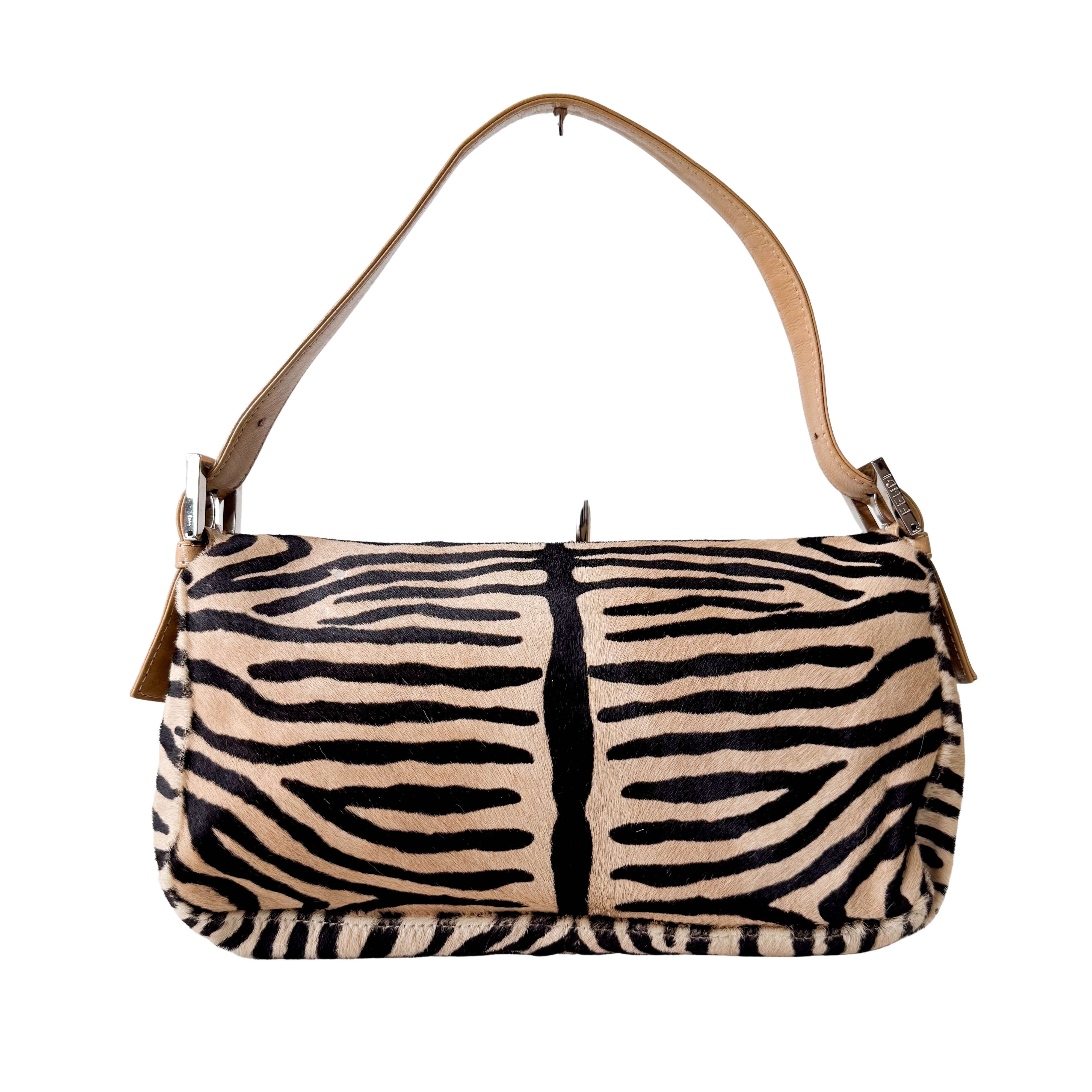 Baguette in Zebra Printed Pony Hair Shoulder Bag