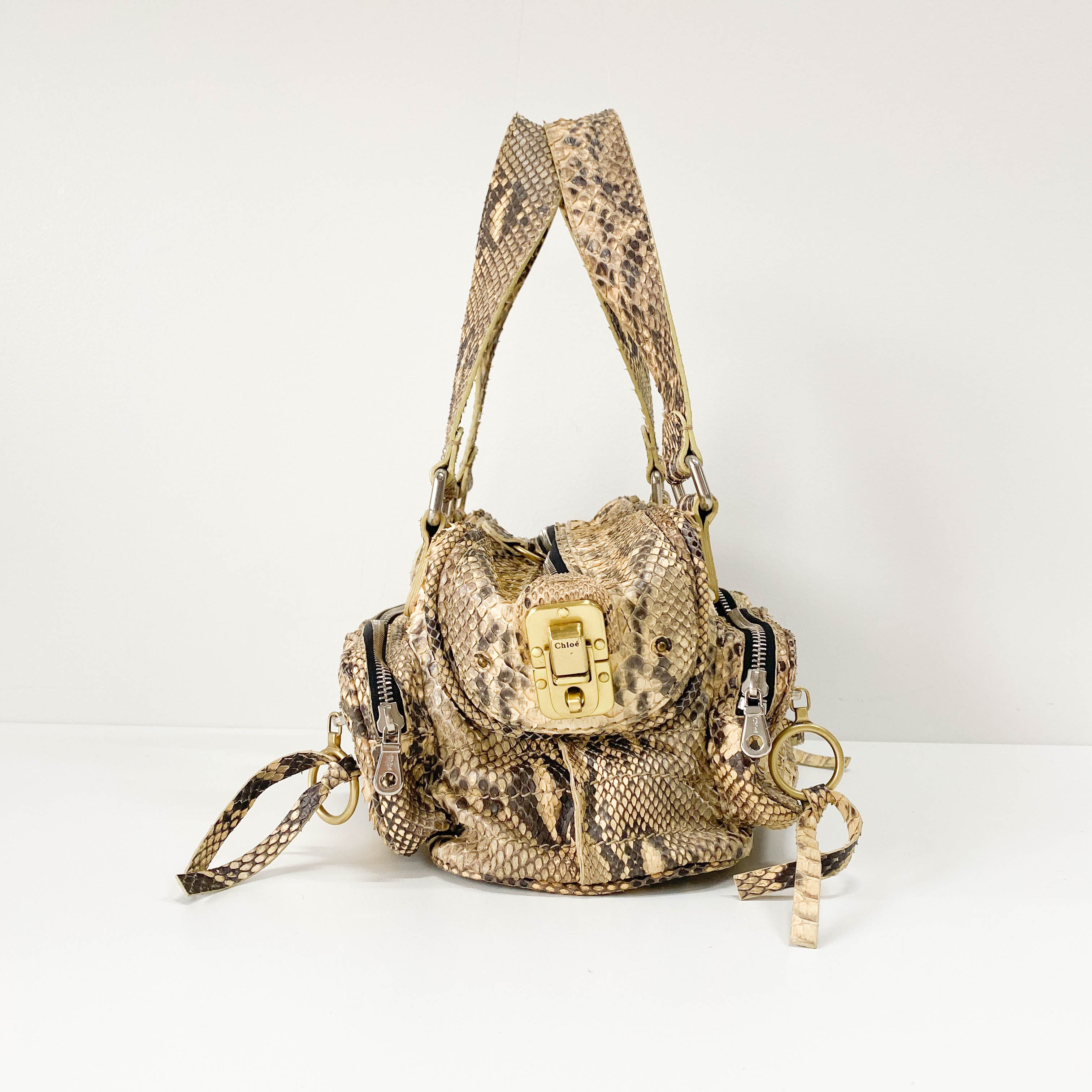 Yellow Python Embossed Leather Shoulder Bag