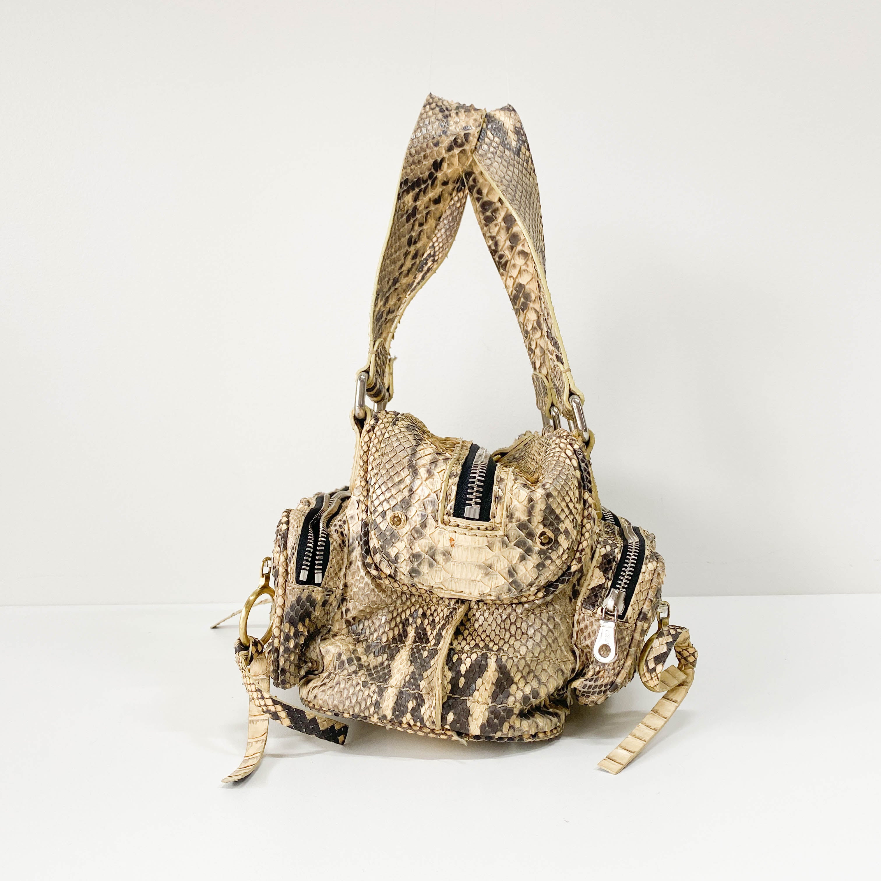 Yellow Python Embossed Leather Shoulder Bag