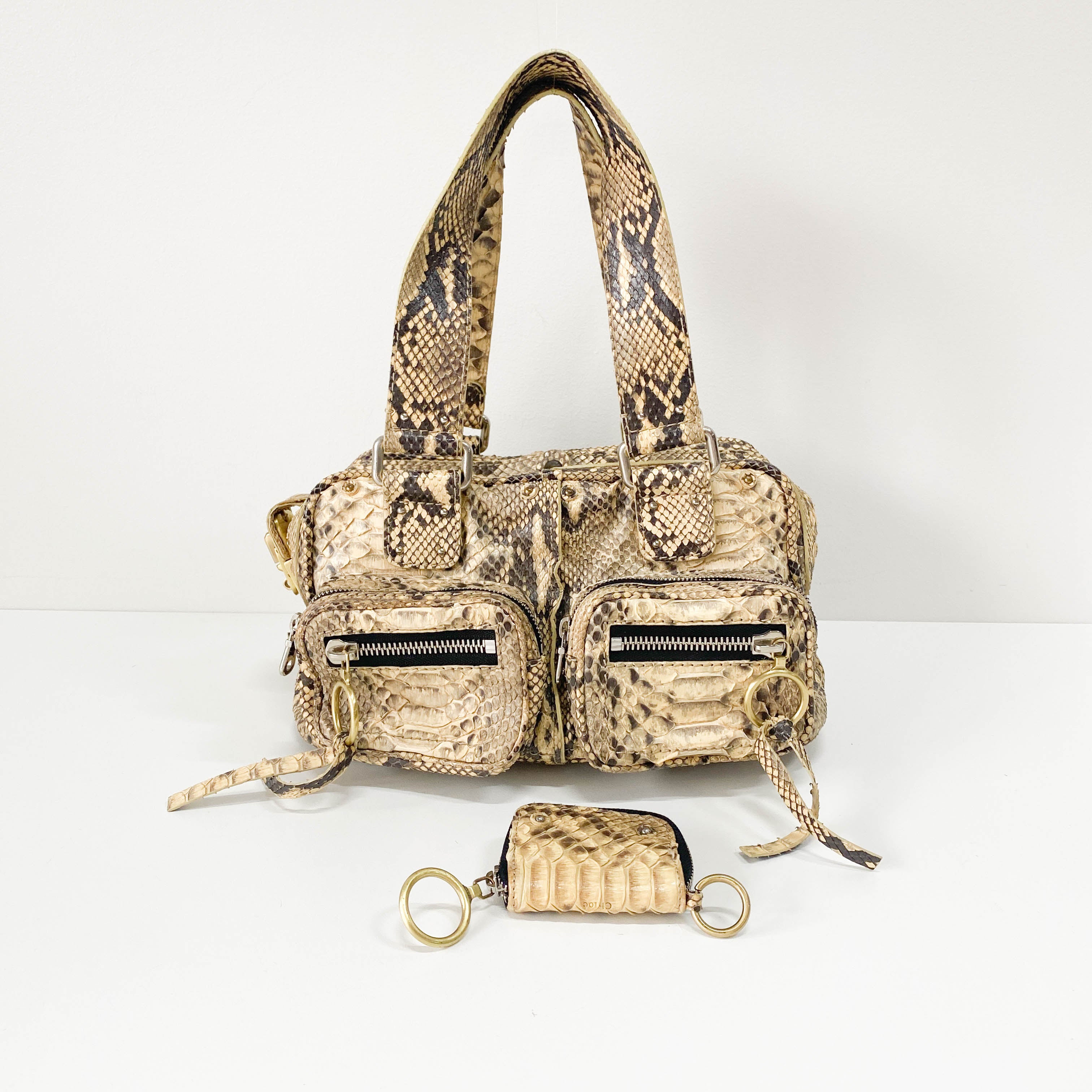 Yellow Python Embossed Leather Shoulder Bag