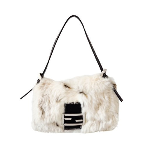 Mini Mamma Baguette White Fur Shoulder Bag